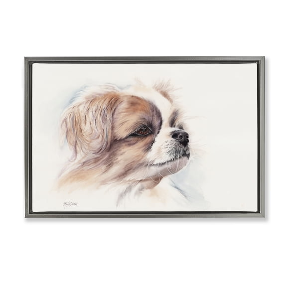 Expressive Dog Face Portrait Gray Floating Frame Canvas Art, 25 x 17, Made In USA