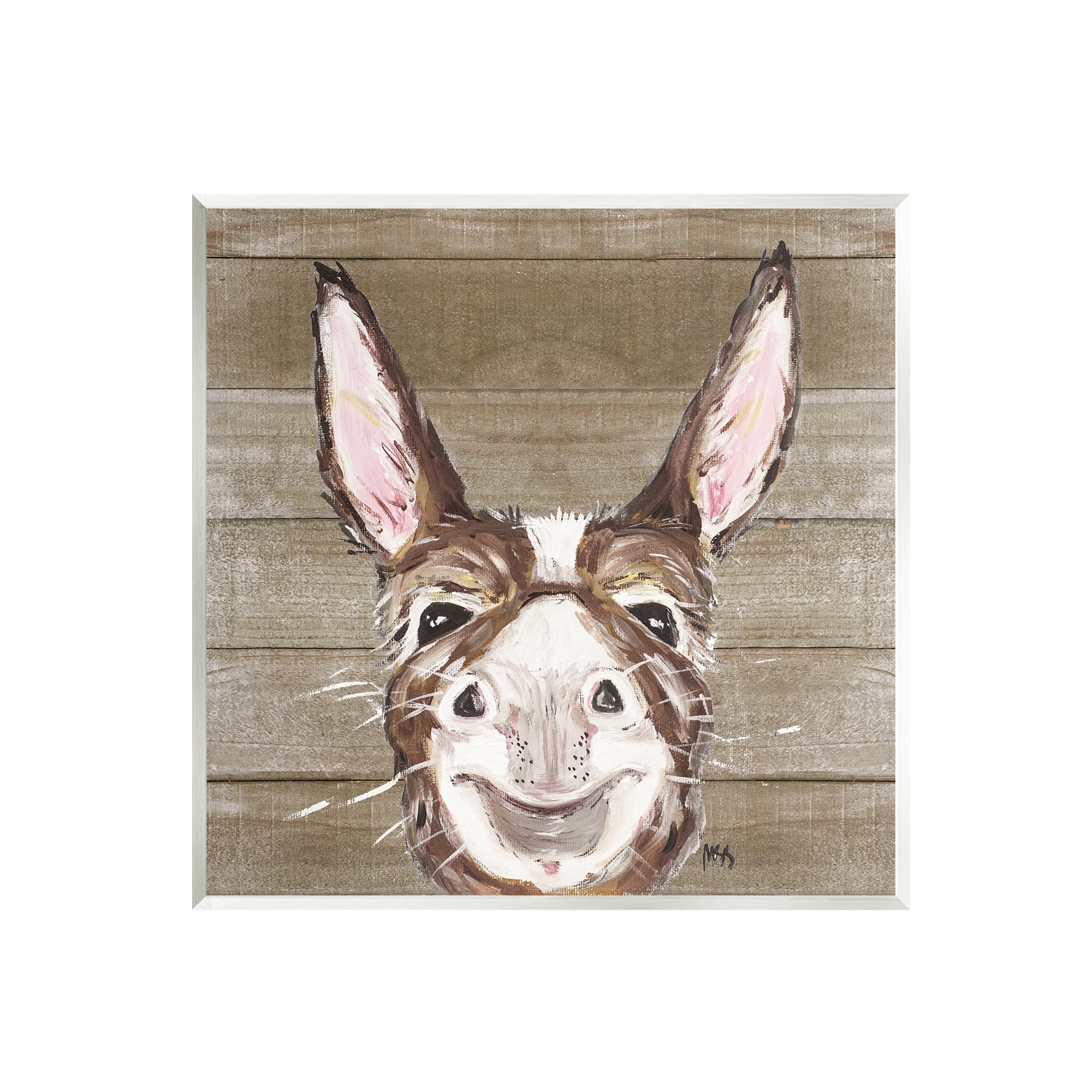 Expressive Donkey Smiling Farm Animal Brown MDF Wood Wall Art