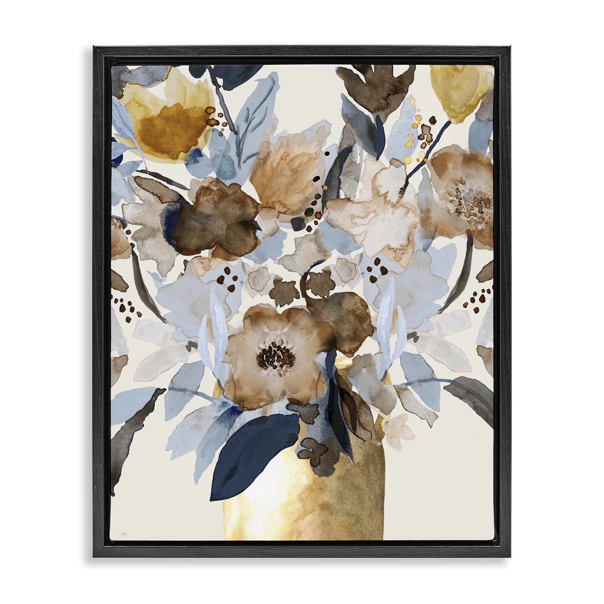 Stupell Industries Expressive Earthy Blossoms Black Framed Floater Canvas Wall Art, design by Val Rhodes