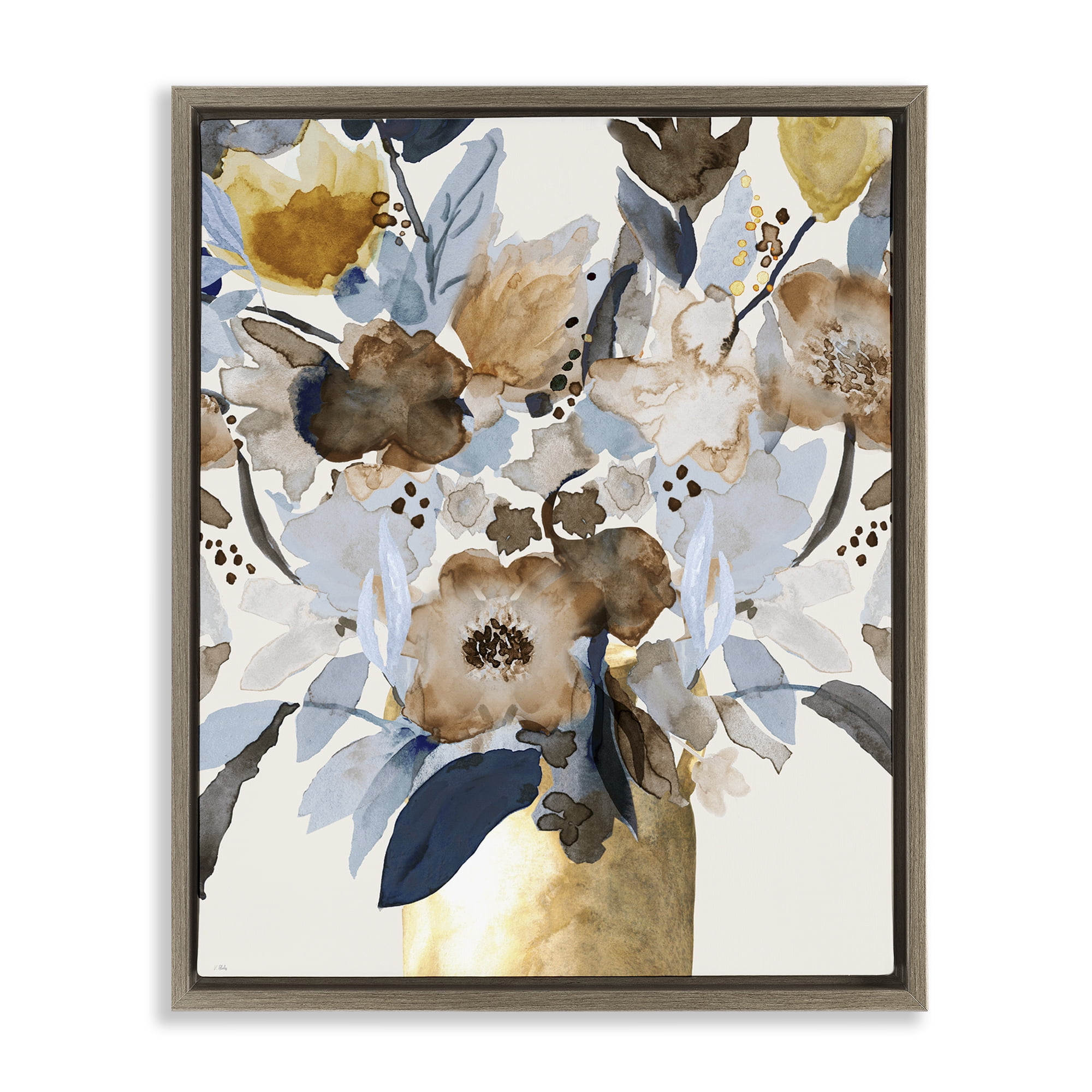 Stupell Industries Expressive Earthy Blossoms Brown Framed Floater Canvas Wall Art, design by Val Rhodes