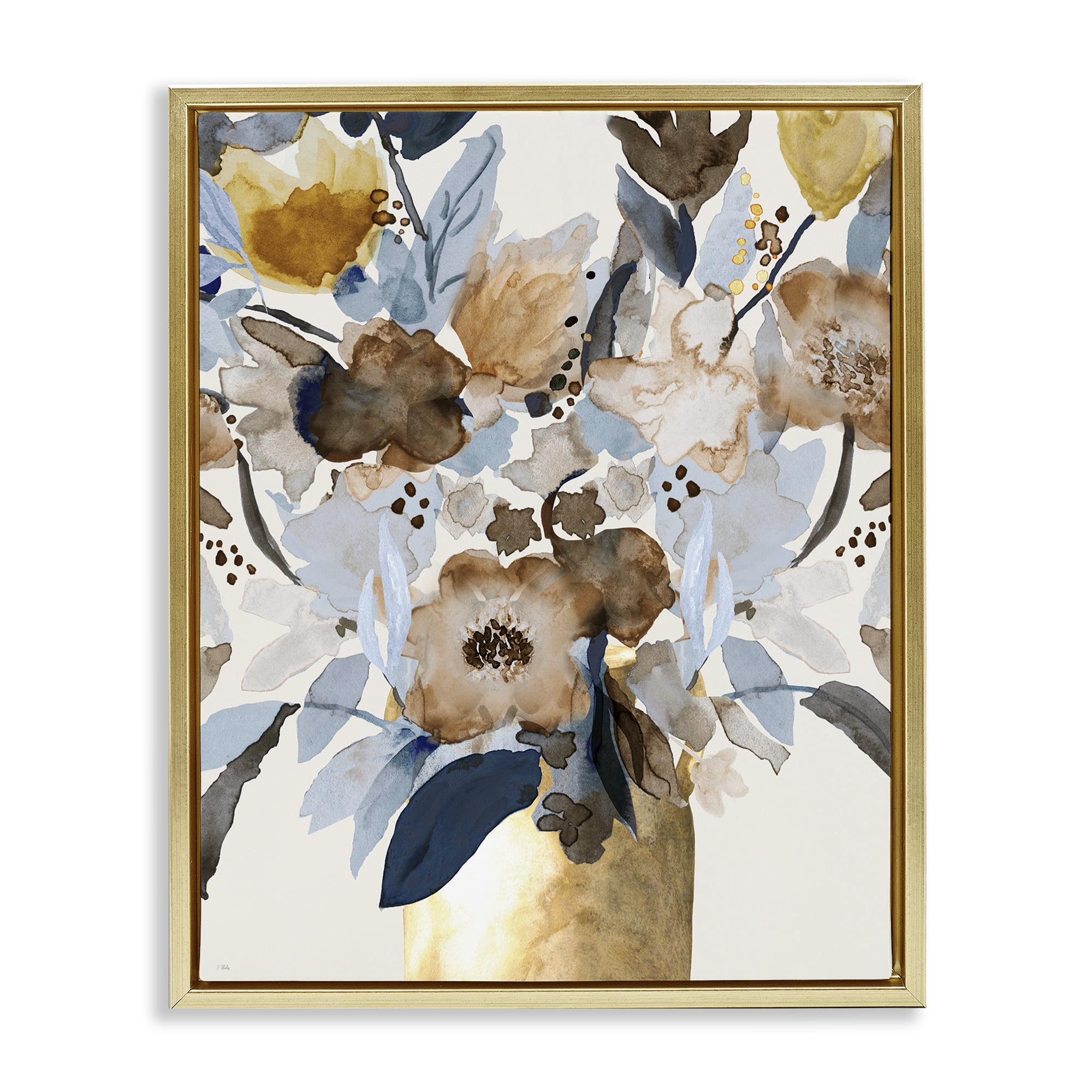 Stupell Industries Expressive Earthy Blossoms Gold Framed Floater Canvas Wall Art, design by Val Rhodes