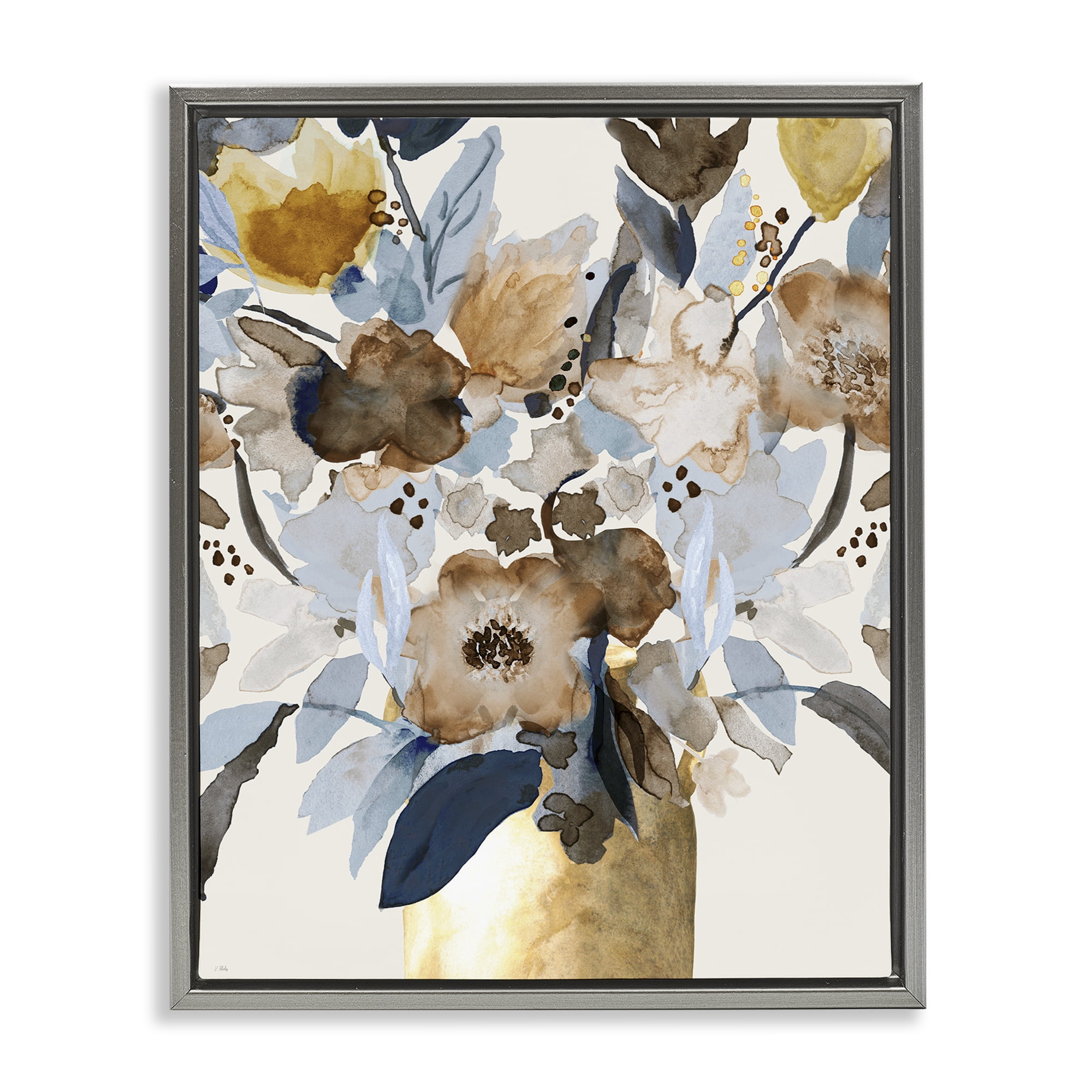 Stupell Industries Expressive Earthy Blossoms Gray Framed Floater Canvas Wall Art, design by Val Rhodes
