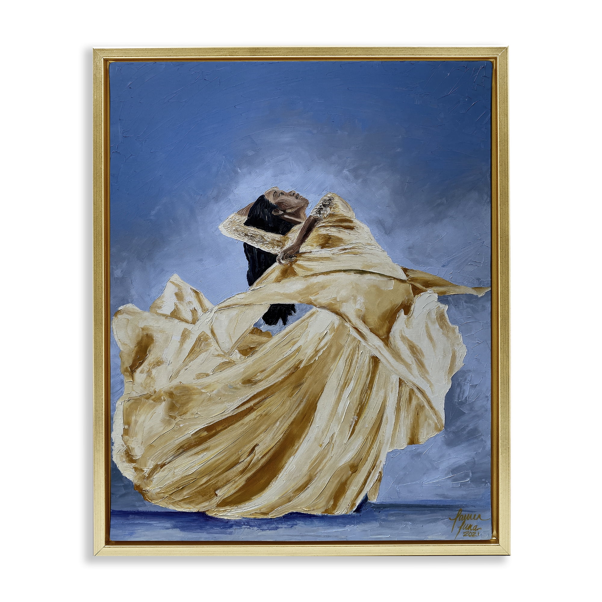 Stupell Industries Expressive Elegant Dancer Gold Framed Floater Canvas Wall Art, design by Lauren Luna