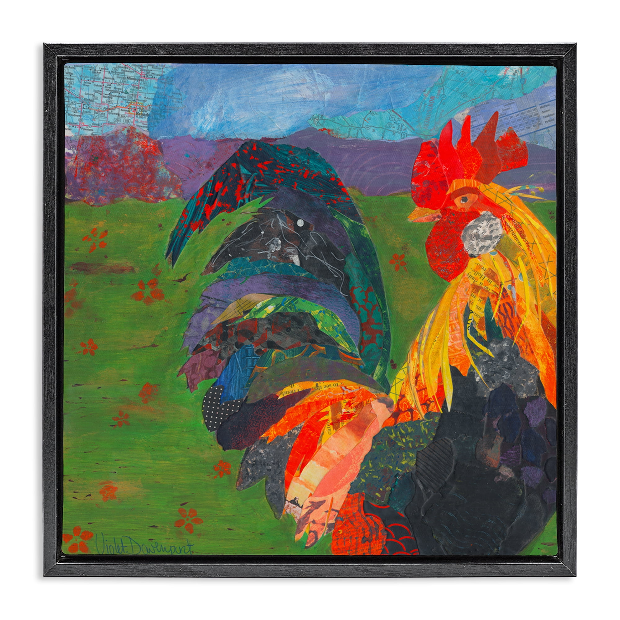 Stupell Industries Expressive Farm Rooster Animals Painting Black Floater Framed Canvas Art Print Wall Art, 18 x 18