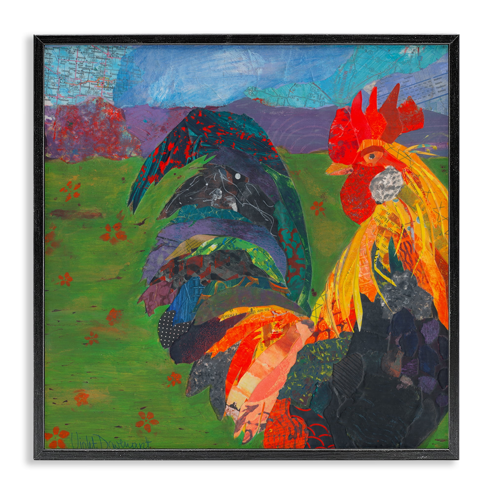 Stupell Industries Expressive Farm Rooster Animals Painting Black Framed Art Print Wall Art, 17 x 17