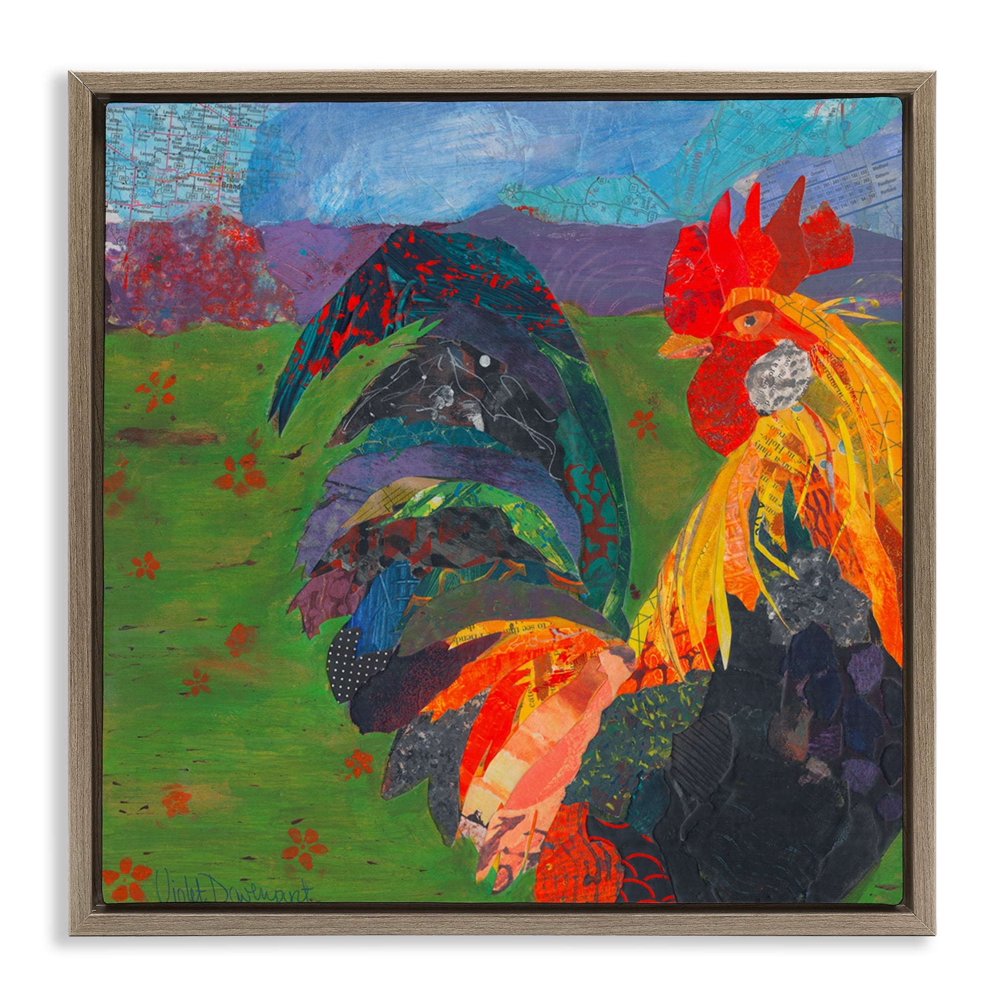 Stupell Industries Expressive Farm Rooster Animals Painting Brown Floater Framed Canvas Art Print Wall Art, 25 x 25