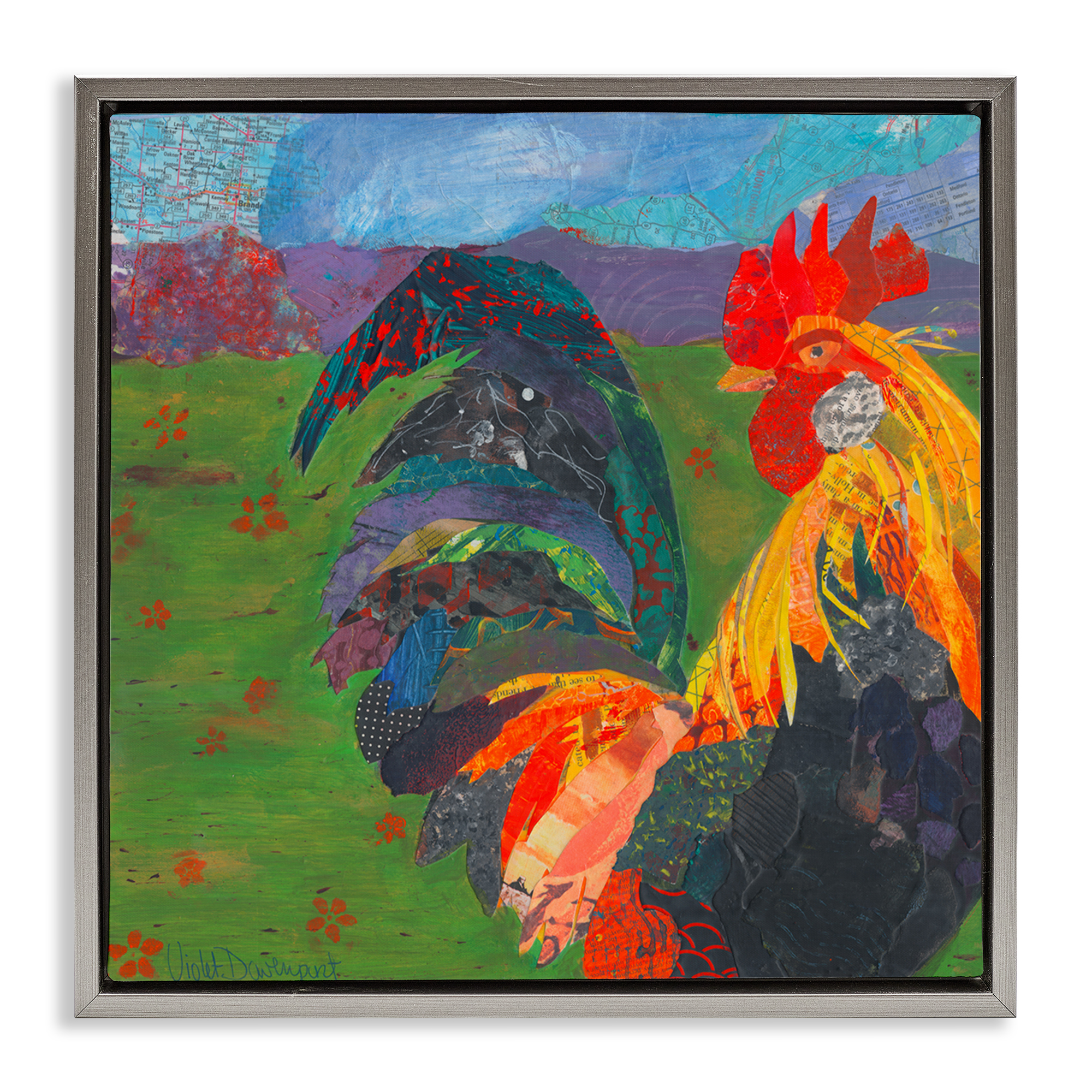 Stupell Industries Expressive Farm Rooster Animals Painting Gray Floater Framed Canvas Art Print Wall Art, 18 x 18