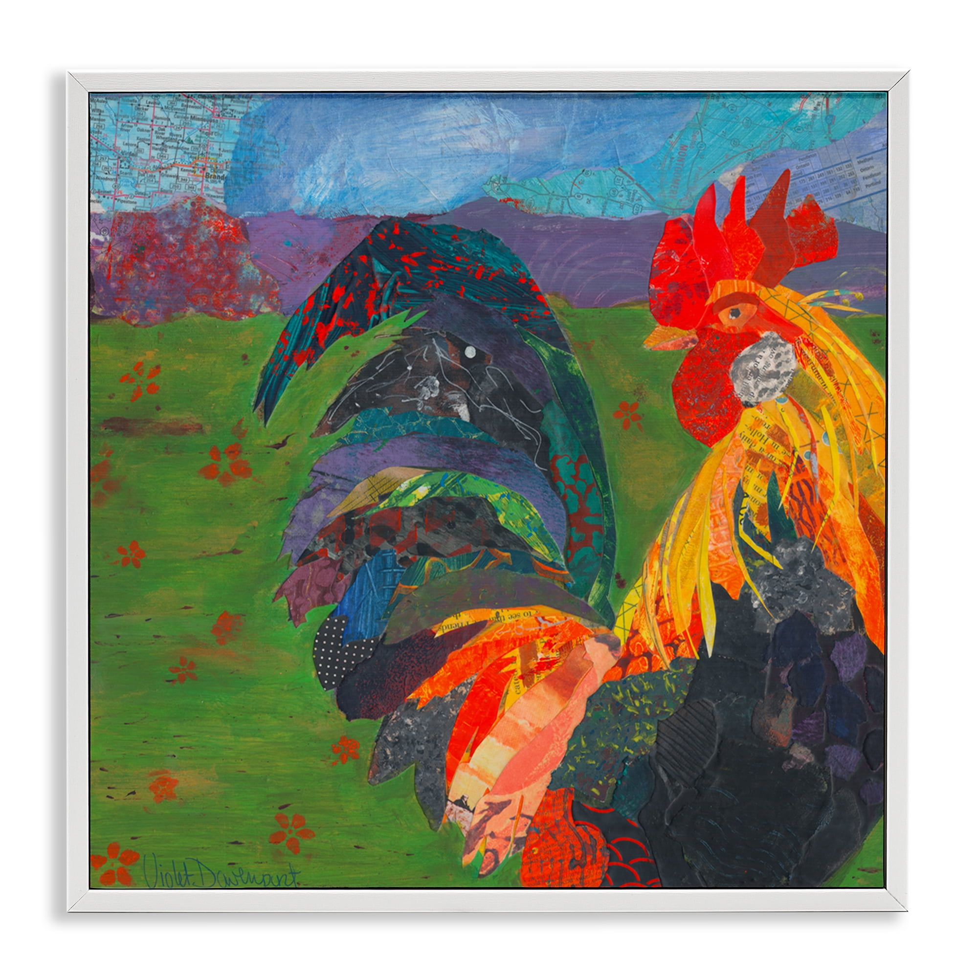 Stupell Industries Expressive Farm Rooster Animals Painting White Framed Art Print Wall Art, 17 x 17