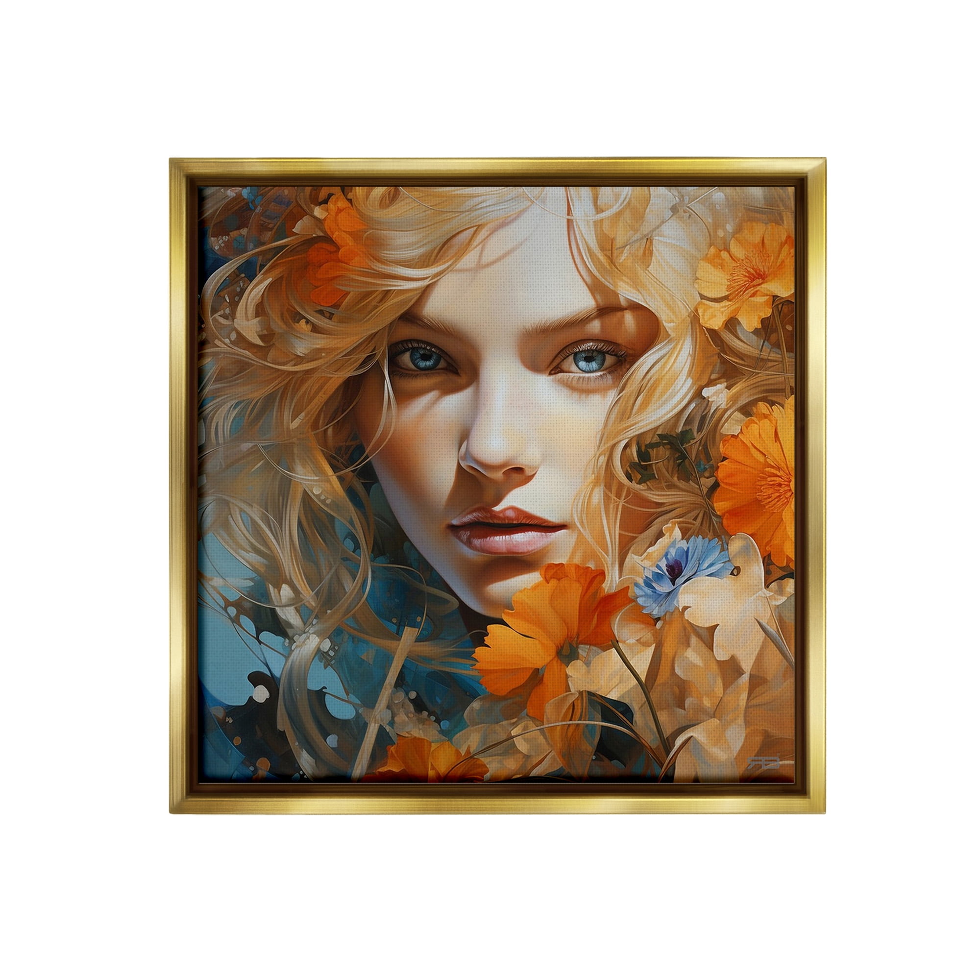 Stupell Industries Expressive Flower Portrait Botanical & Floral Painting Gold Floater Framed Canvas Art Print Wall Art, 25 x 25