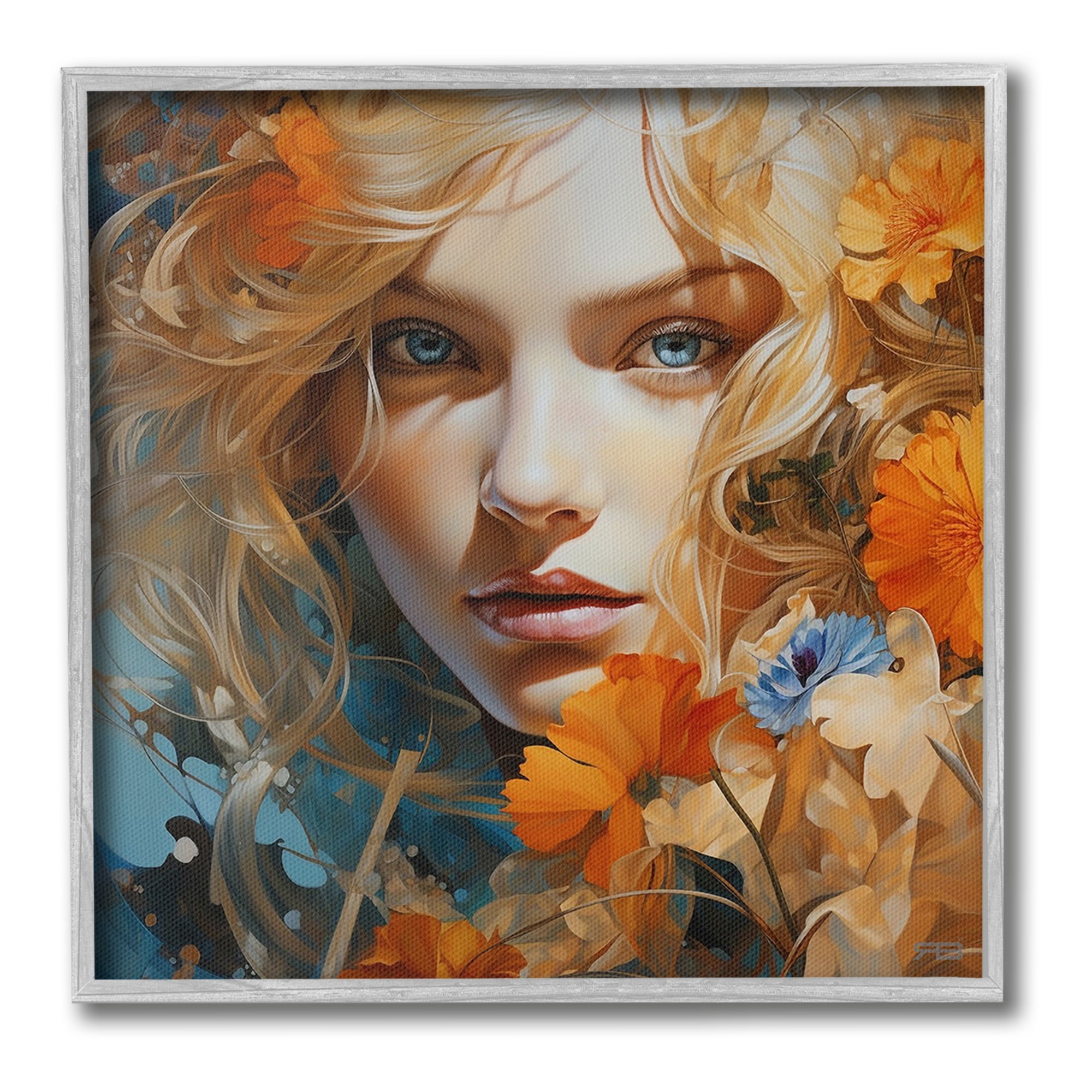 Stupell Industries Expressive Flower Portrait Botanical & Floral Painting Gray Framed Art Print Wall Art, 24 x 24