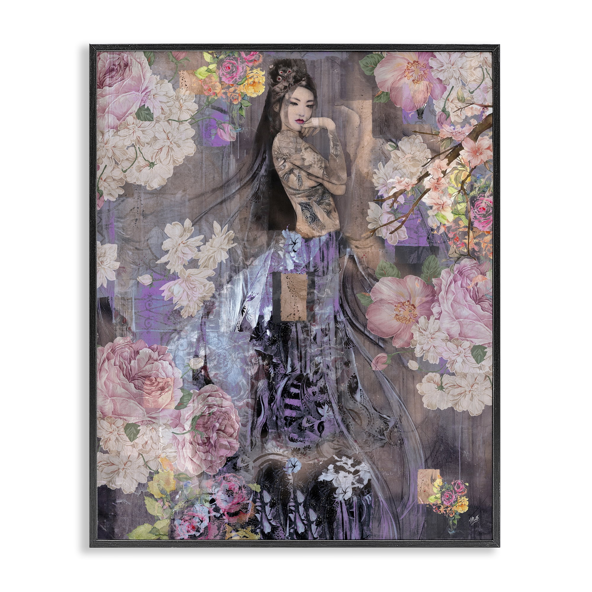 Stupell Industries Expressive Flowers & Woman People Painting Black Framed Art Print Wall Art, 16 x 20