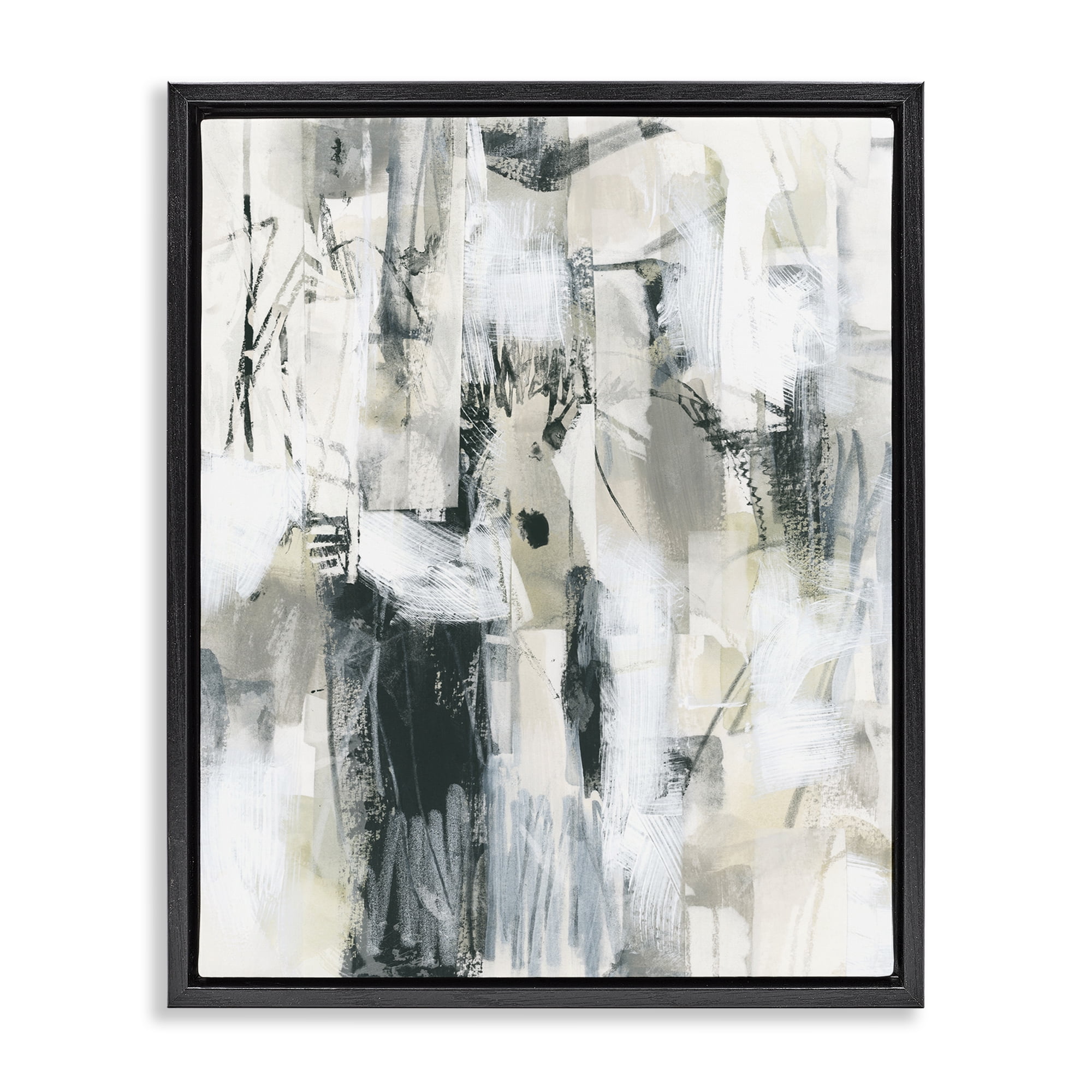 Stupell Industries Expressive Grey Abstraction Abstract Painting Black Floater Framed Canvas Art Print Wall Art, 17 x 21