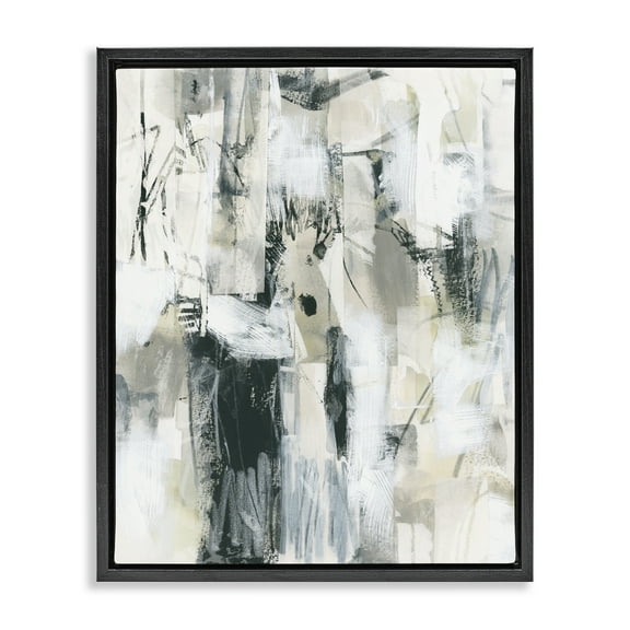 Stupell Industries Expressive Grey Abstraction Abstract Painting Black Floater Framed Canvas Art Print Wall Art, 17 x 21