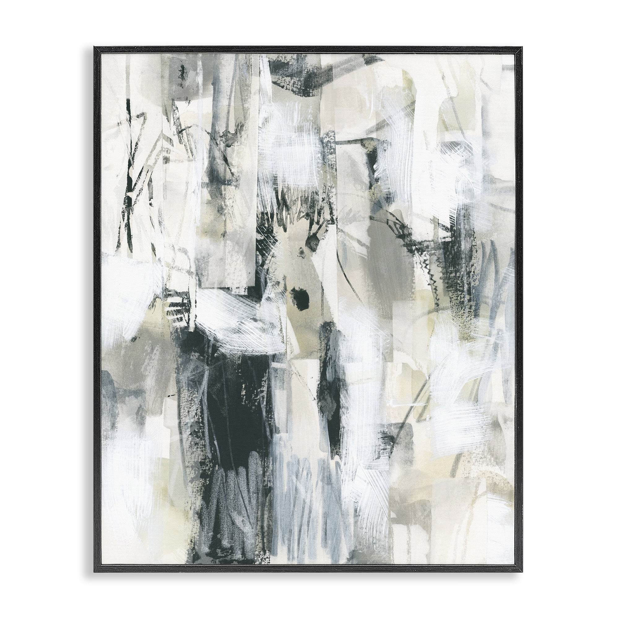 Stupell Industries Expressive Grey Abstraction Abstract Painting Black Framed Art Print Wall Art, 24 x 30