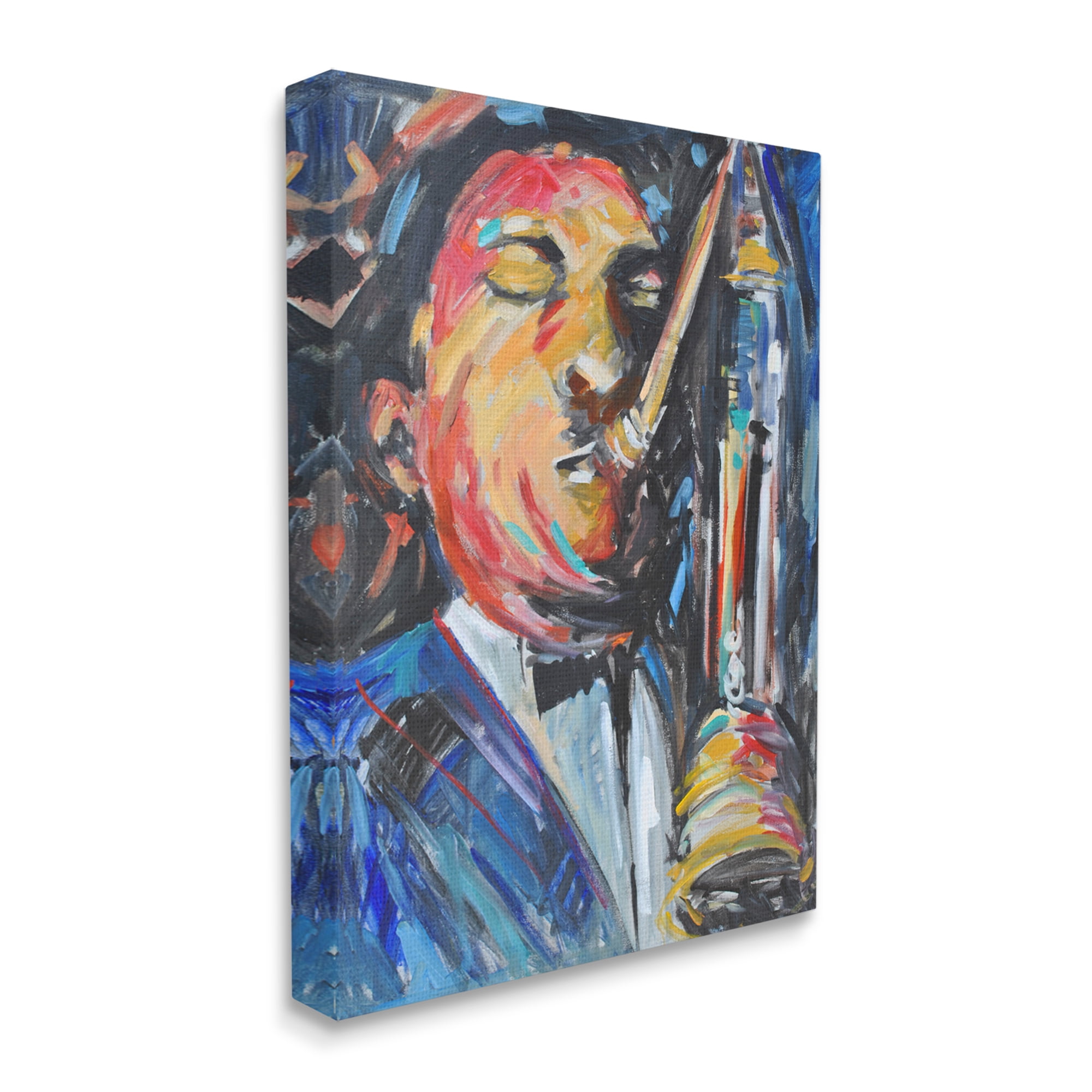 Stupell Industries Expressive Jazz Saxophone Contemporary Musician Portrait Beauty & Fashion Painting Gallery Wrapped Canvas Print Wall Art, 16 x 20