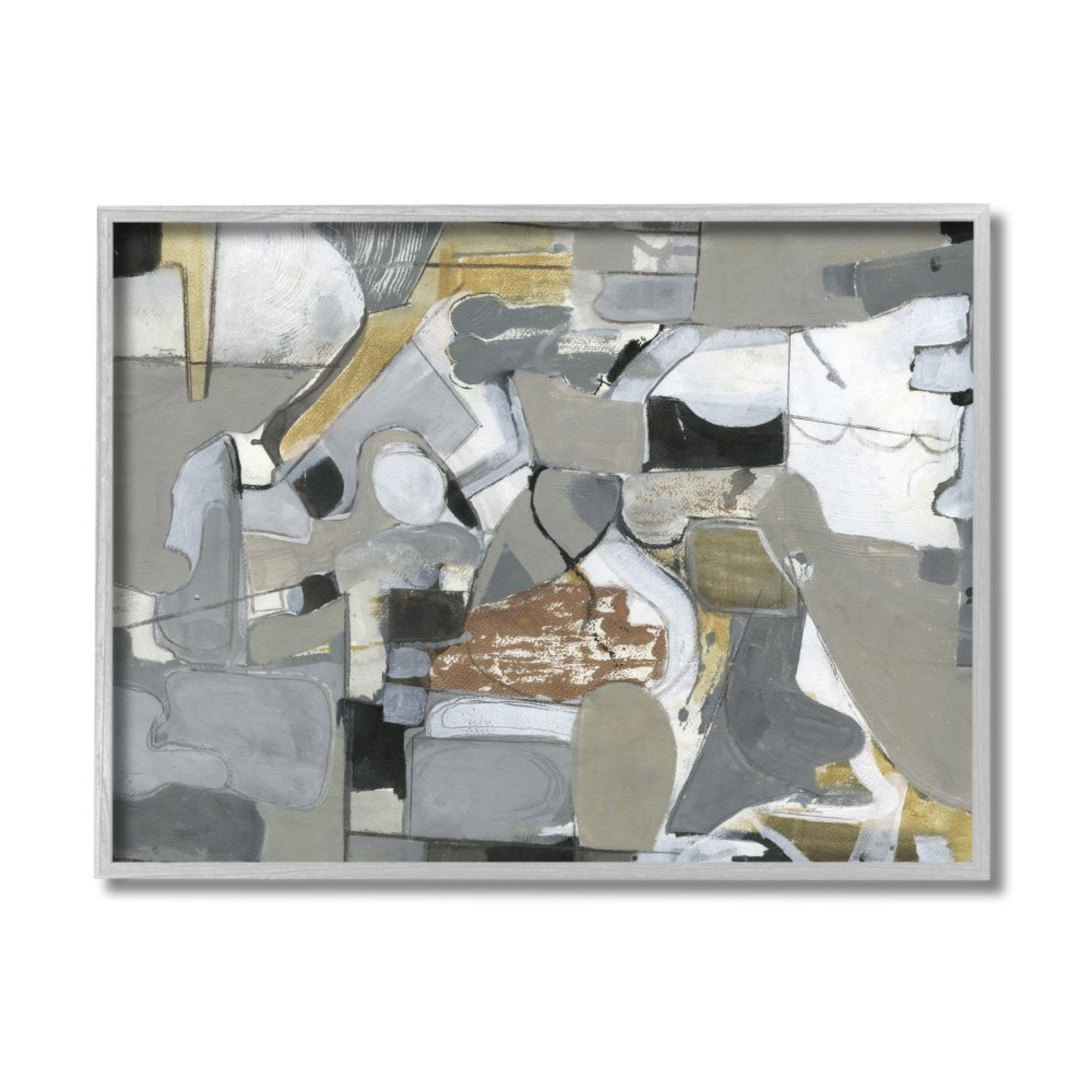 Stupell Industries Expressive Linework Abstract Shapes Grey Brown Design by Smith Haynes, 16" x 20", Gray Framed