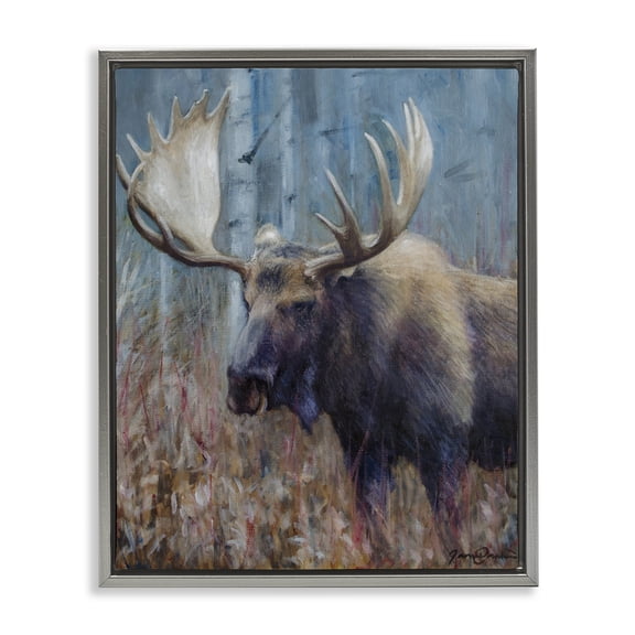 Stupell Industries Expressive Moose in Forest Gray Framed Floater Canvas Wall Art, design by James Corwin