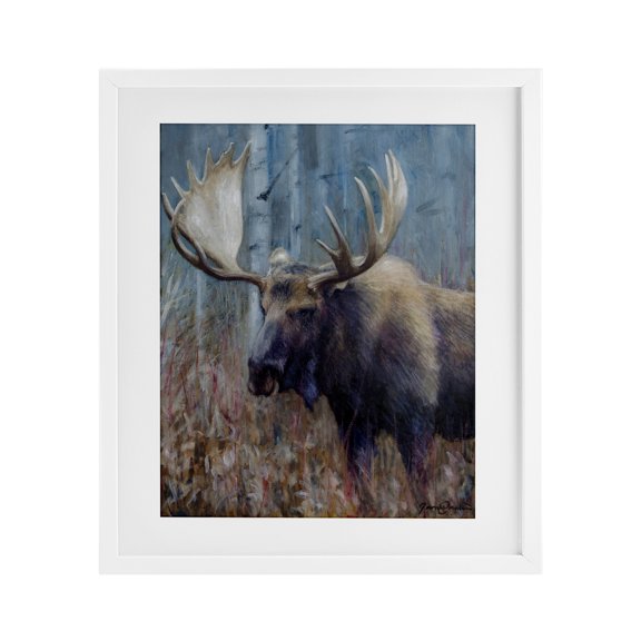 Stupell Industries Rustic Lodge Expressive Moose in Forest White Framed Print Under Glass, 17 x 21, by James Corwin