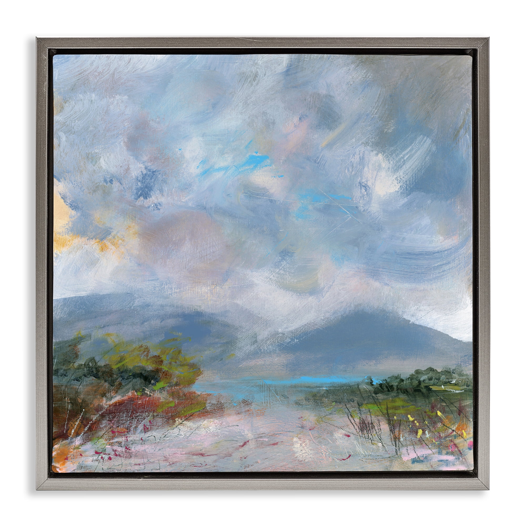 Stupell Industries Expressive Mountain Mists Gray Framed Floater Canvas Wall Art, design by Leslie Birch