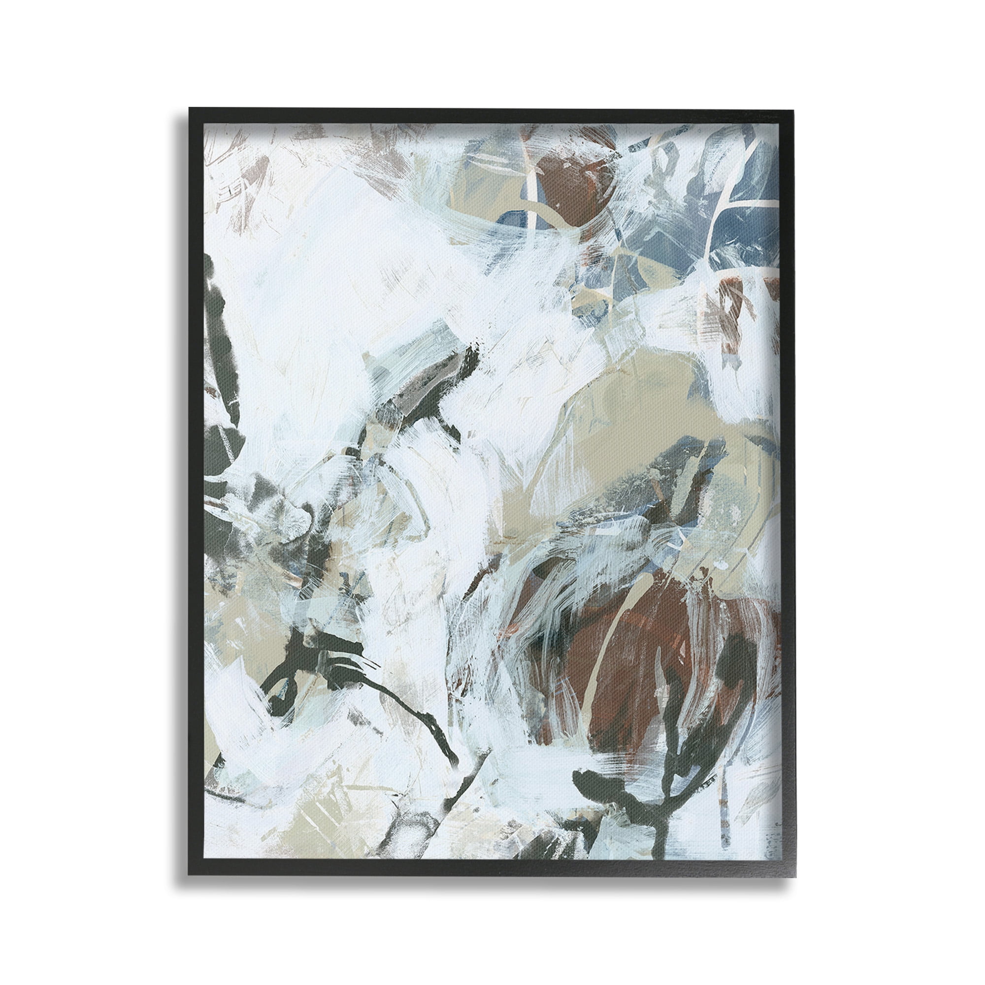 Stupell Industries Expressive Neutral Abstraction Abstract Painting Black Framed Art Print Wall Art, 16 x 20