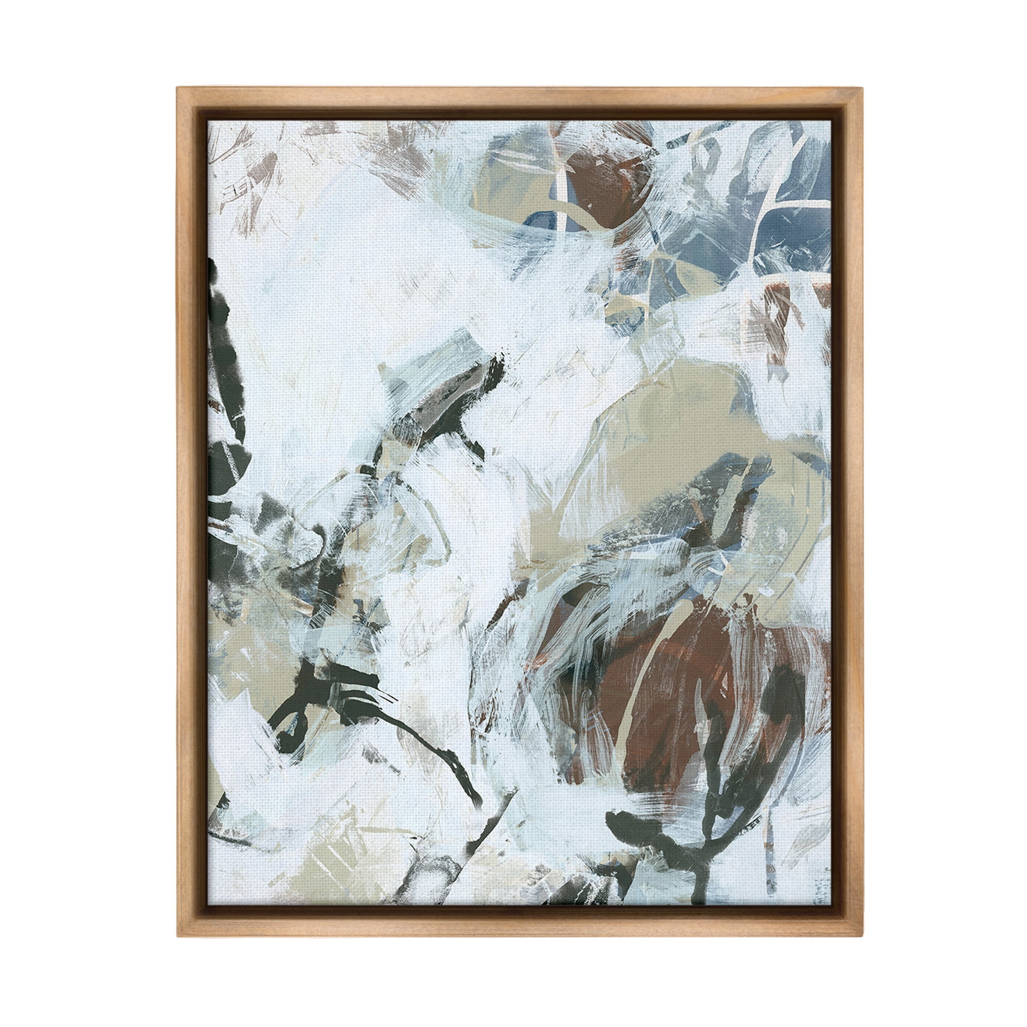Stupell Industries Expressive Neutral Abstraction Abstract Painting Brown Floater Framed Canvas Art Print Wall Art, 25 x 31