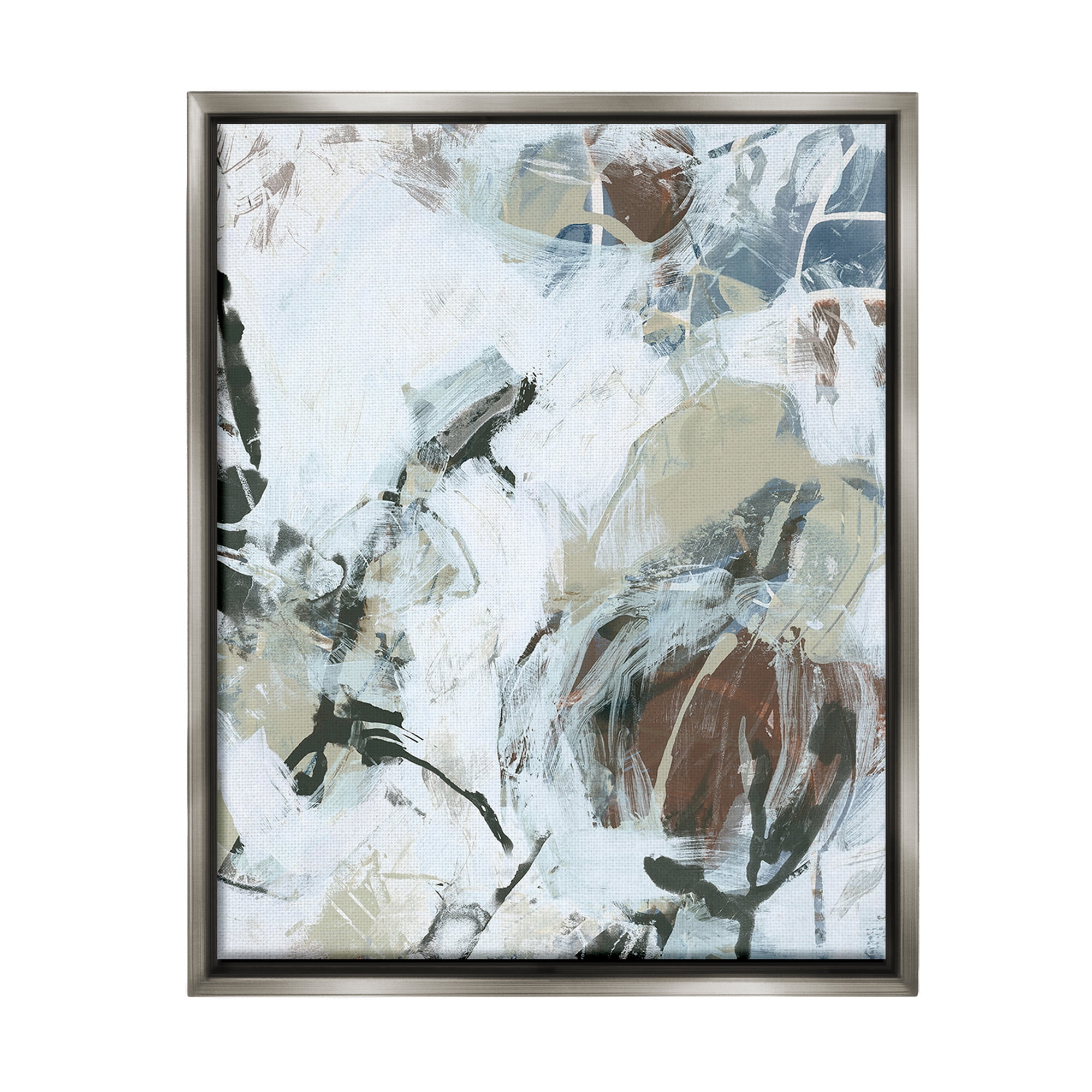 Stupell Industries Expressive Neutral Abstraction Abstract Painting Gray Floater Framed Canvas Art Print Wall Art, 25 x 31