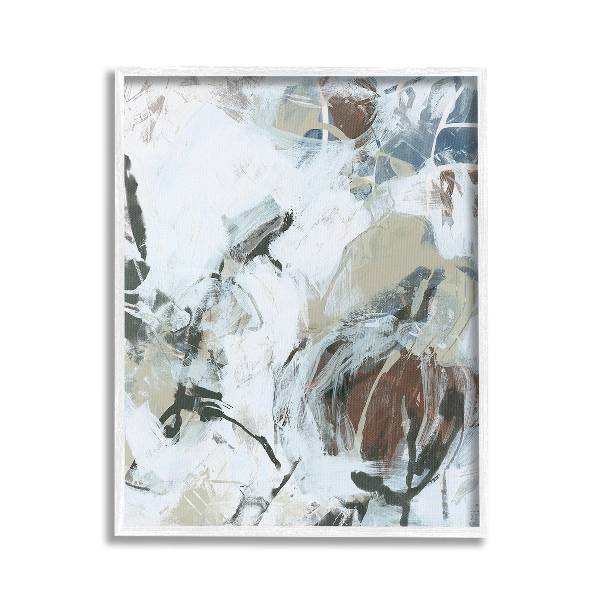 Stupell Industries Expressive Neutral Abstraction Abstract Painting White Framed Art Print Wall Art, 24 x 30