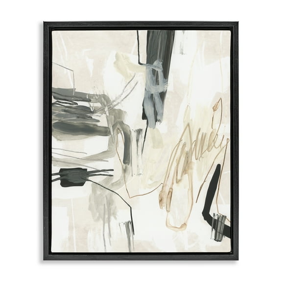Stupell Industries Expressive Neutral Tones Scribble Abstract Painting Black Floater Framed Canvas Art Print Wall Art, 17 x 21