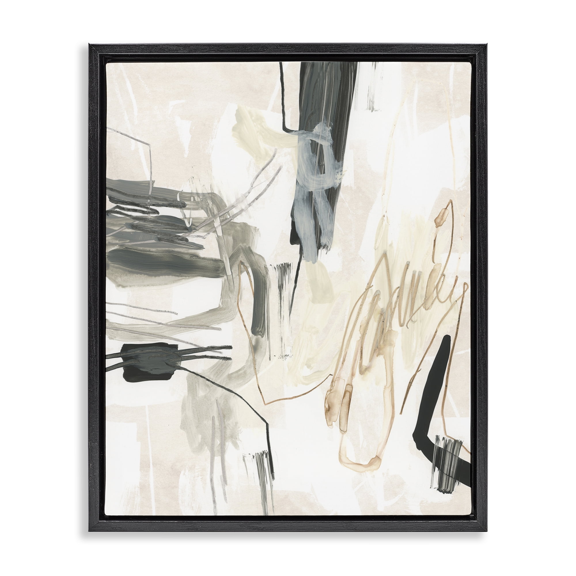 Stupell Industries Expressive Neutral Tones Scribble Abstract Painting Black Floater Framed Canvas Art Print Wall Art, 25 x 31