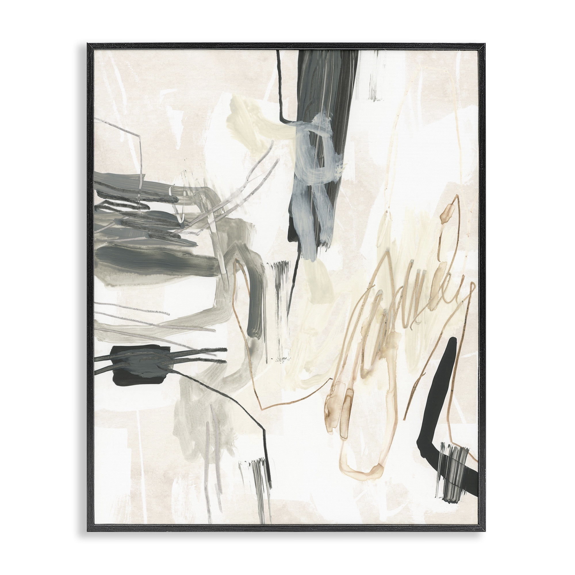 Stupell Industries Expressive Neutral Tones Scribble Abstract Painting Black Framed Art Print Wall Art, 16 x 20