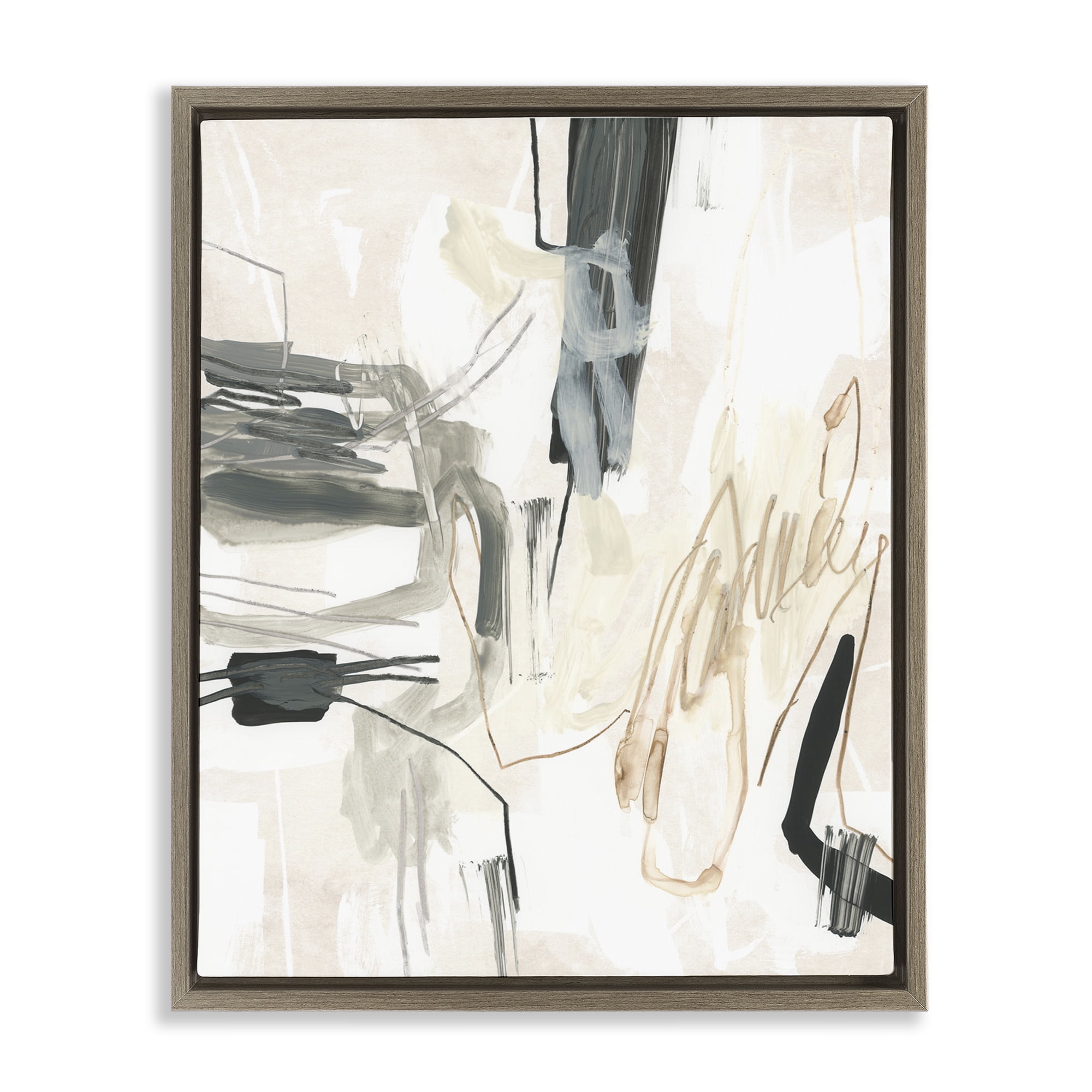 Stupell Industries Expressive Neutral Tones Scribble Abstract Painting Brown Floater Framed Canvas Art Print Wall Art, 17 x 21