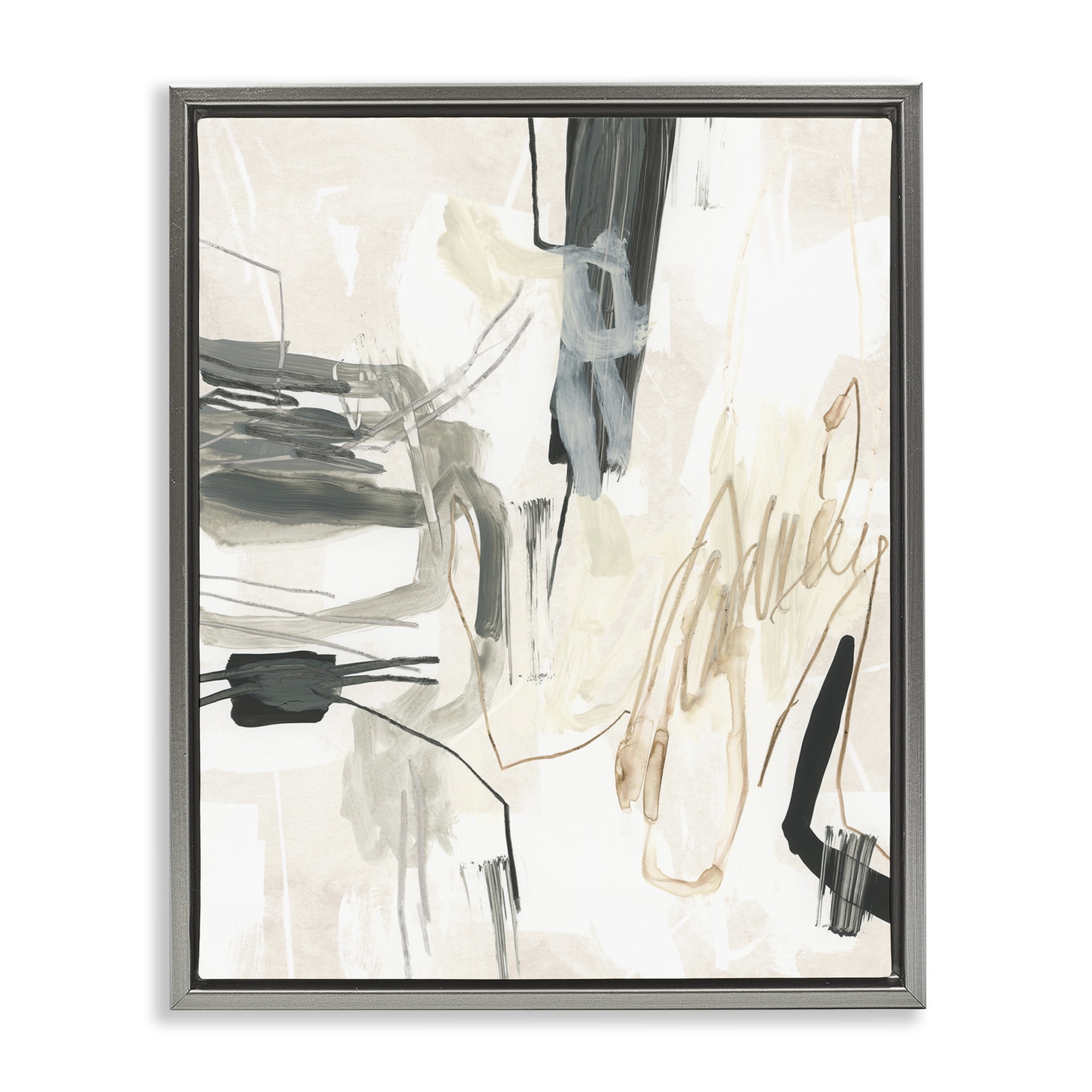 Stupell Industries Expressive Neutral Tones Scribble Abstract Painting Gray Floater Framed Canvas Art Print Wall Art, 17 x 21