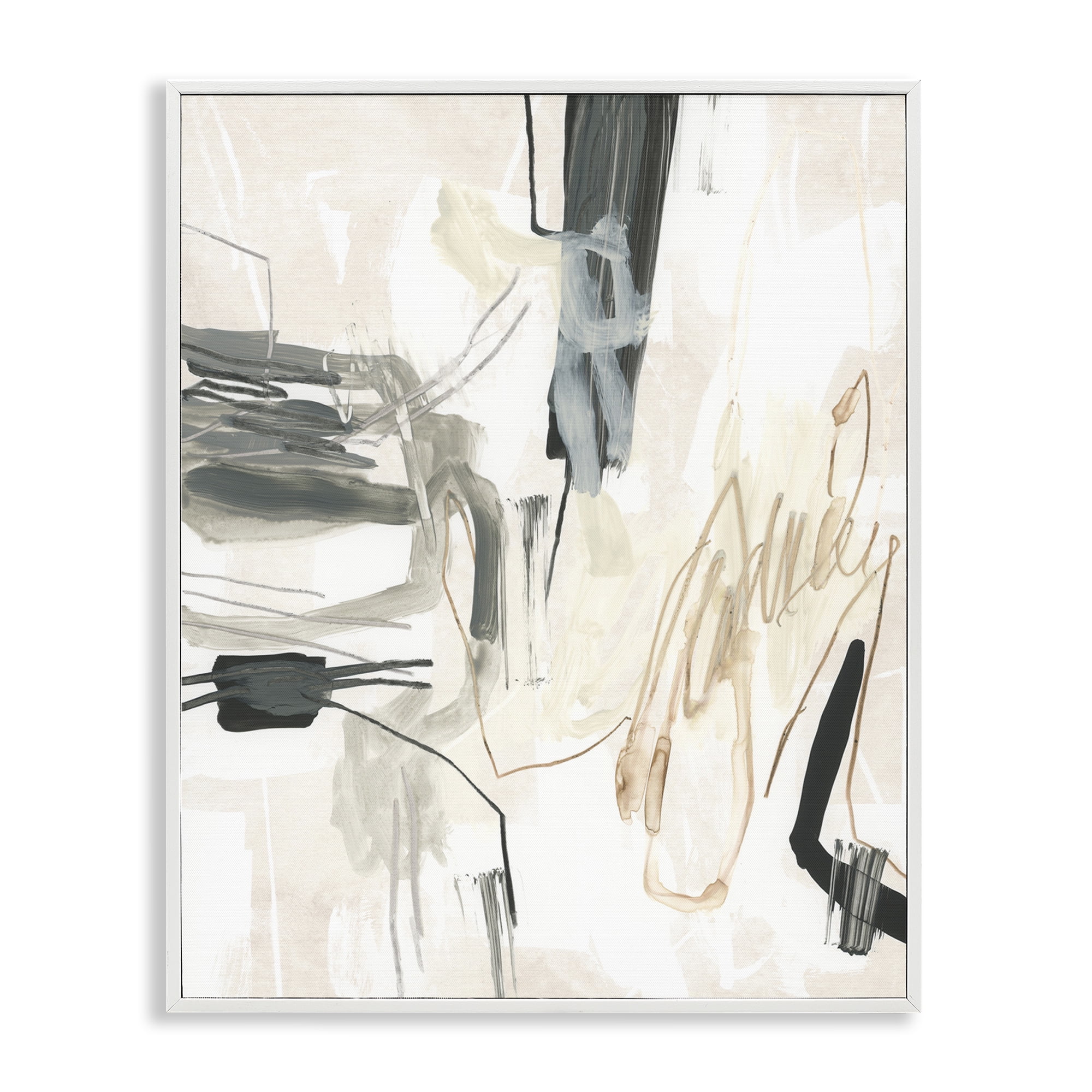 Stupell Industries Expressive Neutral Tones Scribble Abstract Painting White Framed Art Print Wall Art, 16 x 20
