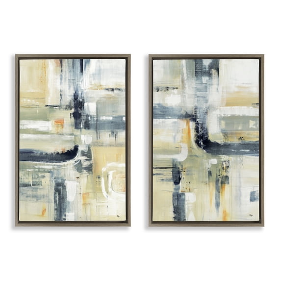 Stupell Industries Expressive Neutrals Composition 2 Piece Brown Framed Floater Canvas Set design by Lisa Ridgers, 31 x 21