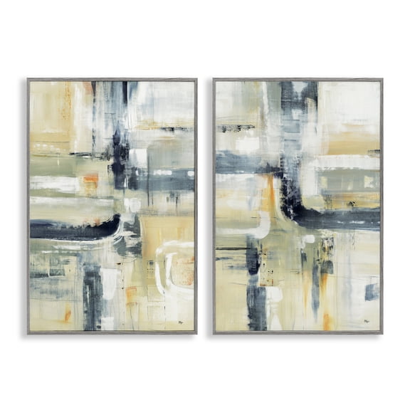Stupell Industries Expressive Neutrals Composition 2 Piece Gray Framed Giclee Art Set design by Lisa Ridgers, 18 x 12