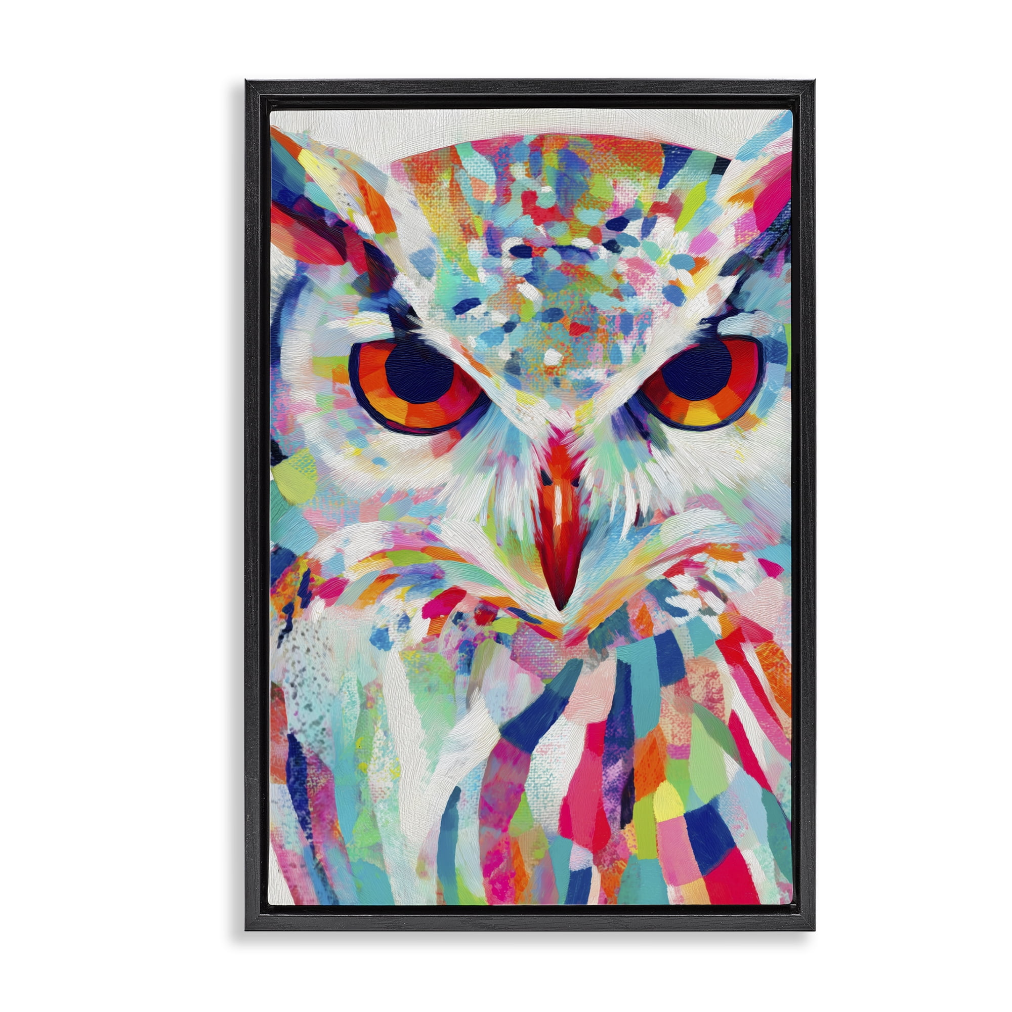Stupell Industries Expressive Owl Gaze Black Framed Floater Canvas Wall Art, design by Chromatic Storm Studio