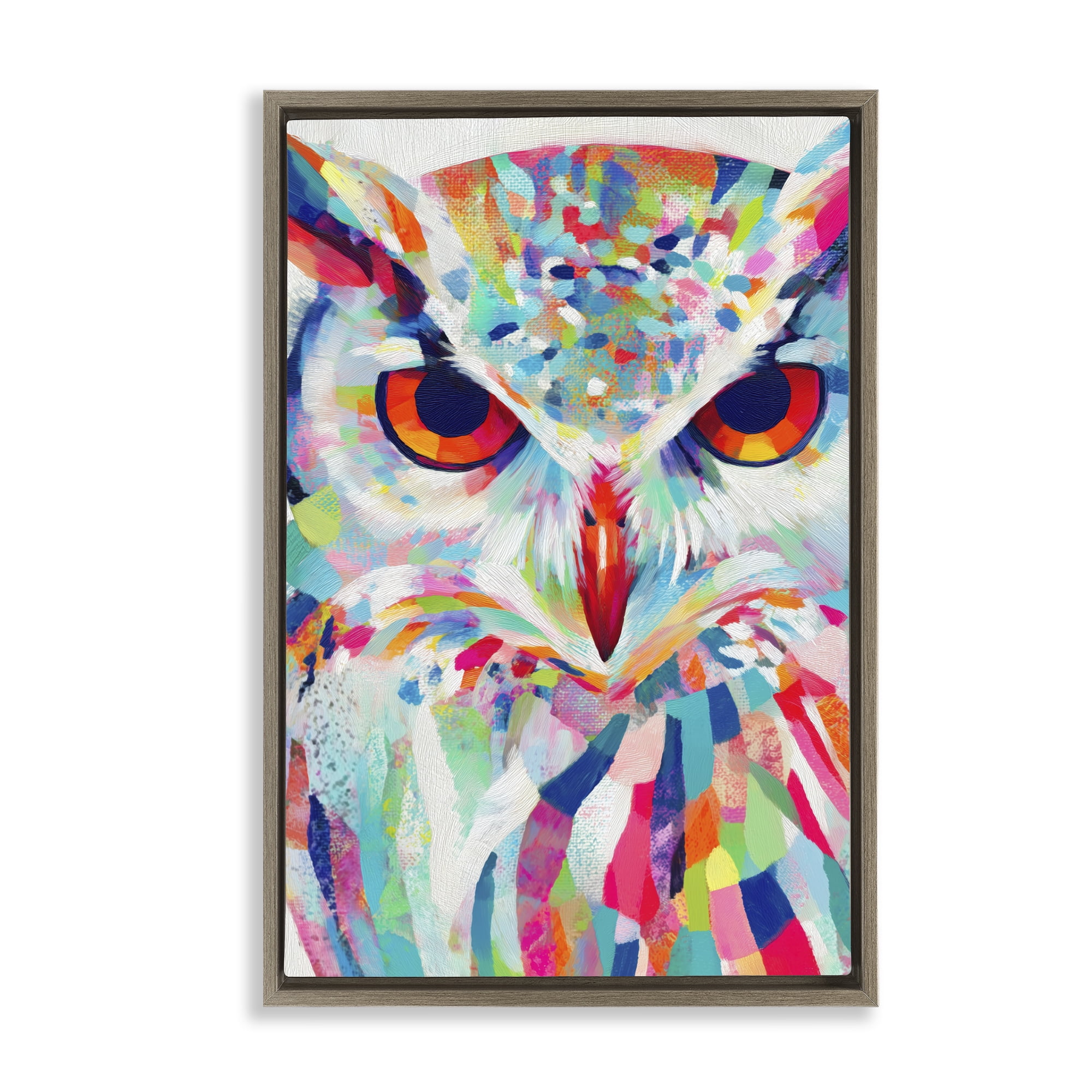 Stupell Industries Expressive Owl Gaze Brown Framed Floater Canvas Wall Art, design by Chromatic Storm Studio