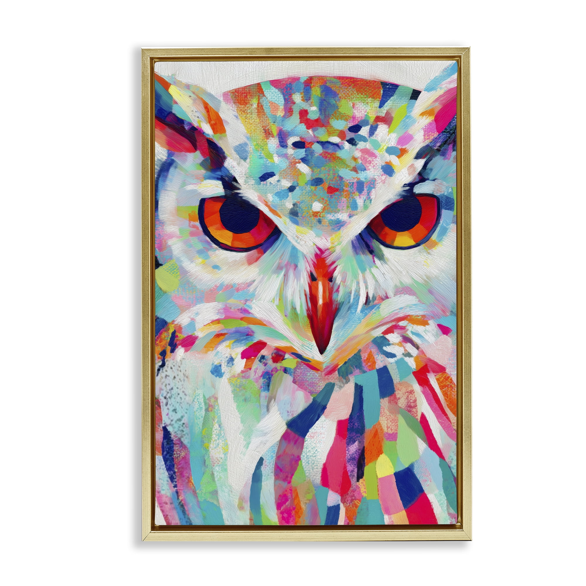 Stupell Industries Expressive Owl Gaze Gold Framed Floater Canvas Wall Art, design by Chromatic Storm Studio