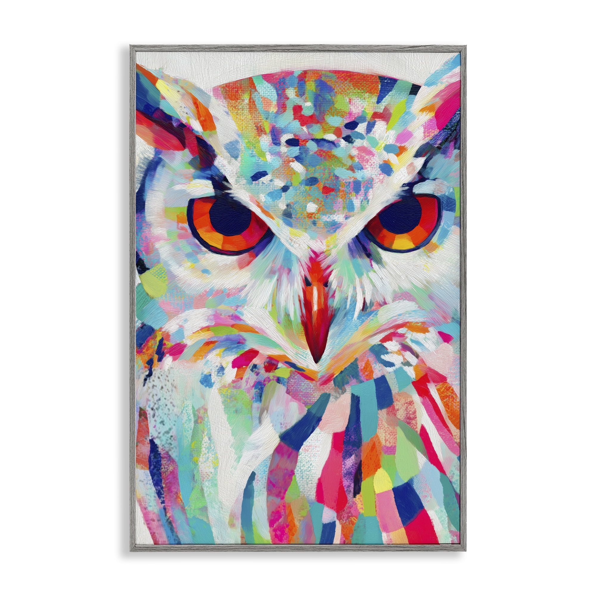 Stupell Industries Expressive Owl Gaze Gray Framed Giclee Art, design by Chromatic Storm Studio