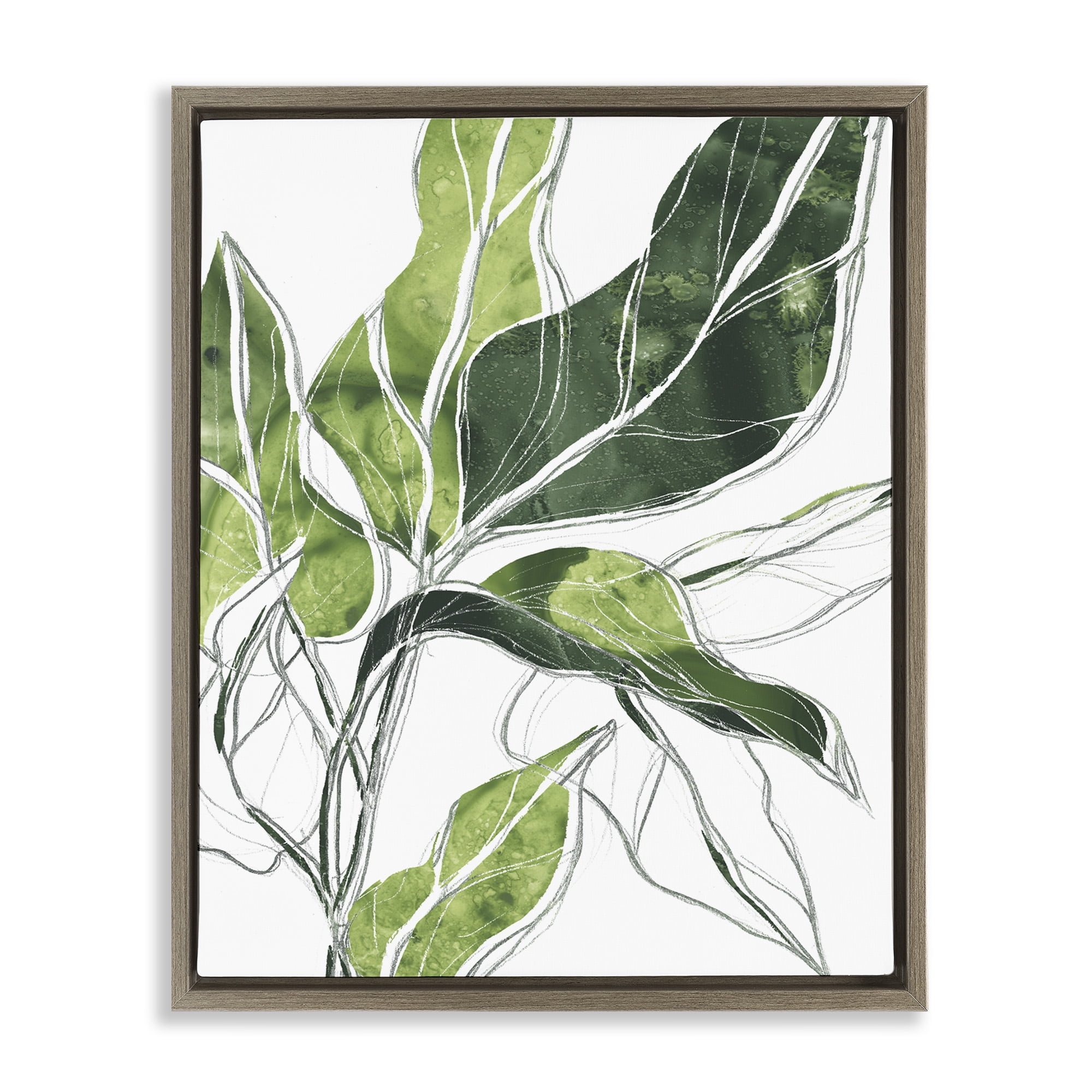Stupell Industries Expressive Palm Leaf Linework Botanical & Floral Painting Brown Floater Framed Canvas Art Print Wall Art, 17 x 21