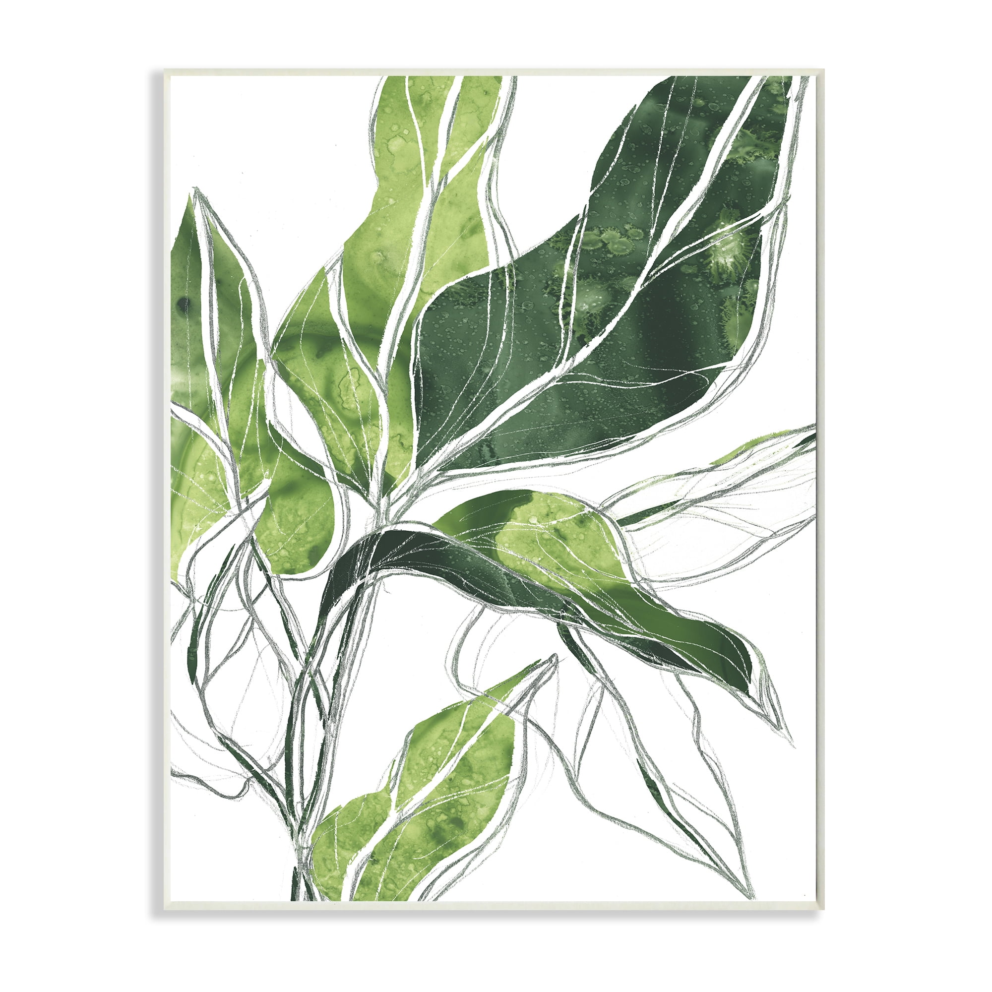 Expressive Green Botanical Linework Wall Art Plaque, 10 x 15