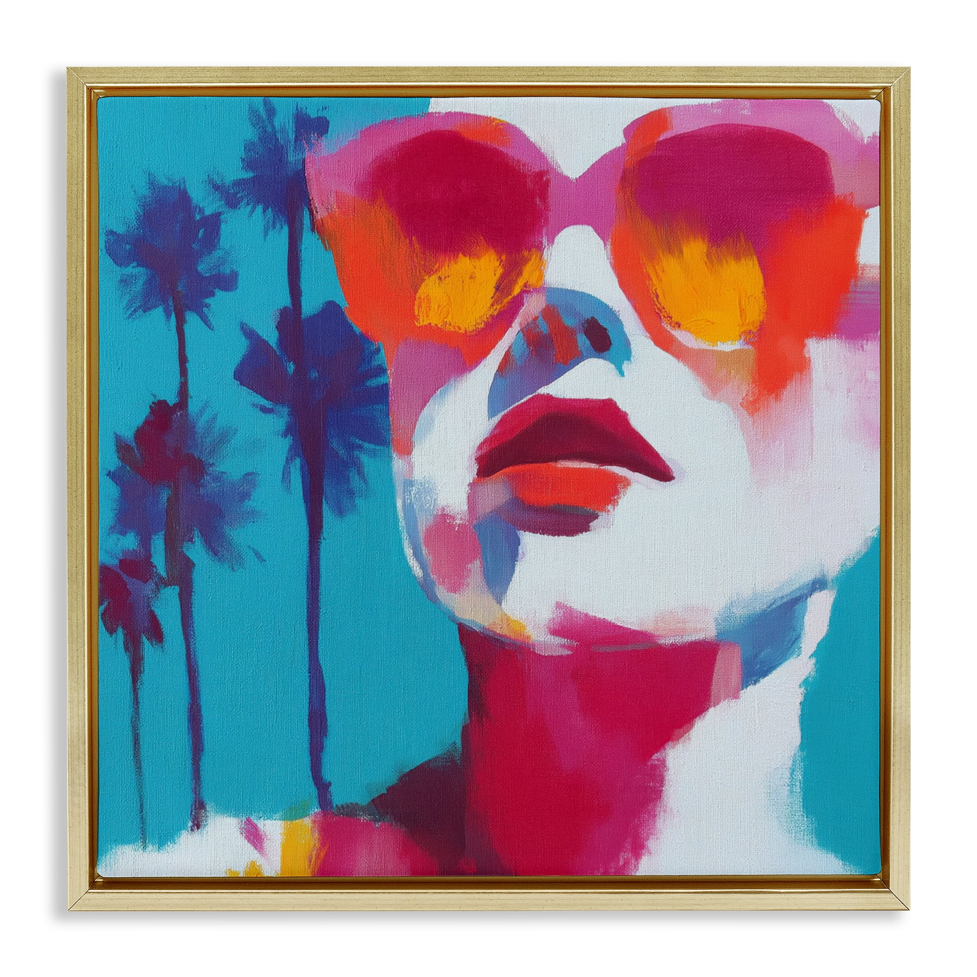 Stupell Industries Expressive Palm Tree Gaze Gold Framed Floater Canvas Wall Art, design by Chromatic Storm Studio