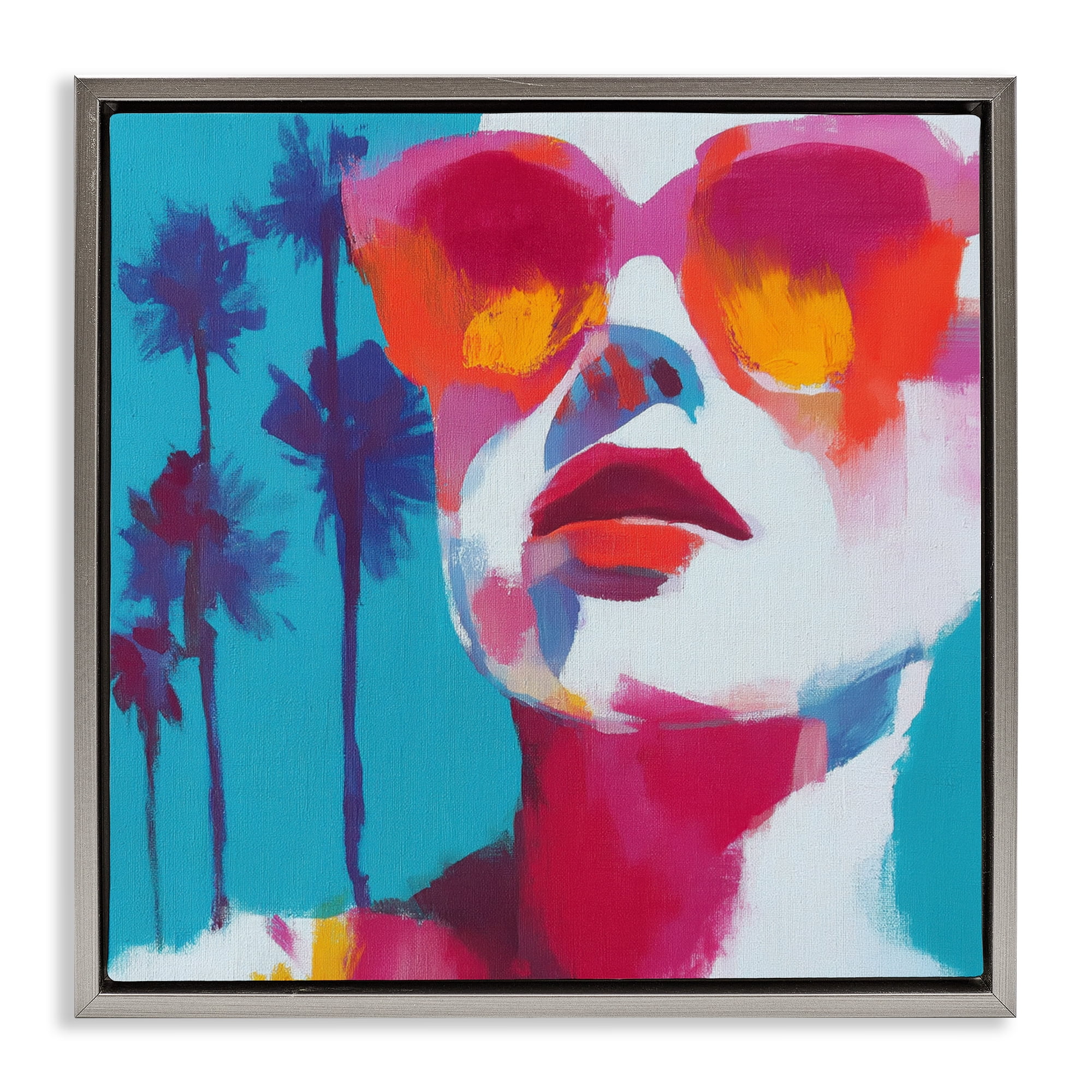 Stupell Industries Expressive Palm Tree Gaze Gray Framed Floater Canvas Wall Art, design by Chromatic Storm Studio
