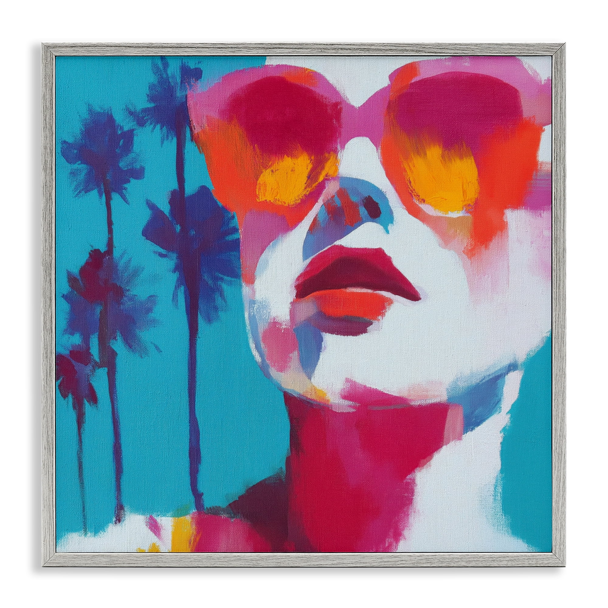 Stupell Industries Expressive Palm Tree Gaze Gray Framed Giclee Art, design by Chromatic Storm Studio