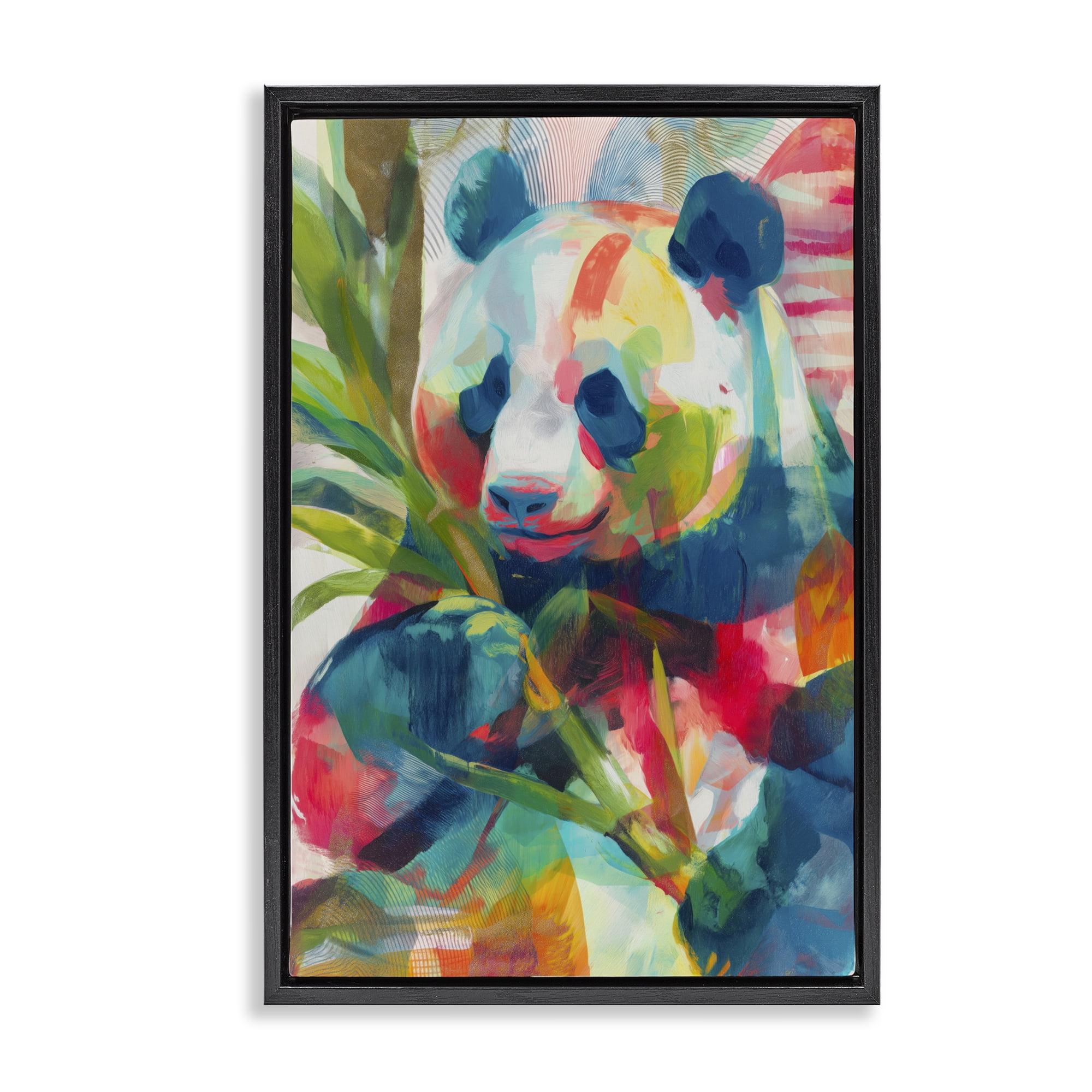 Stupell Industries Expressive Panda In Bloom Black Framed Floater Canvas Wall Art, design by Chromatic Storm Studio