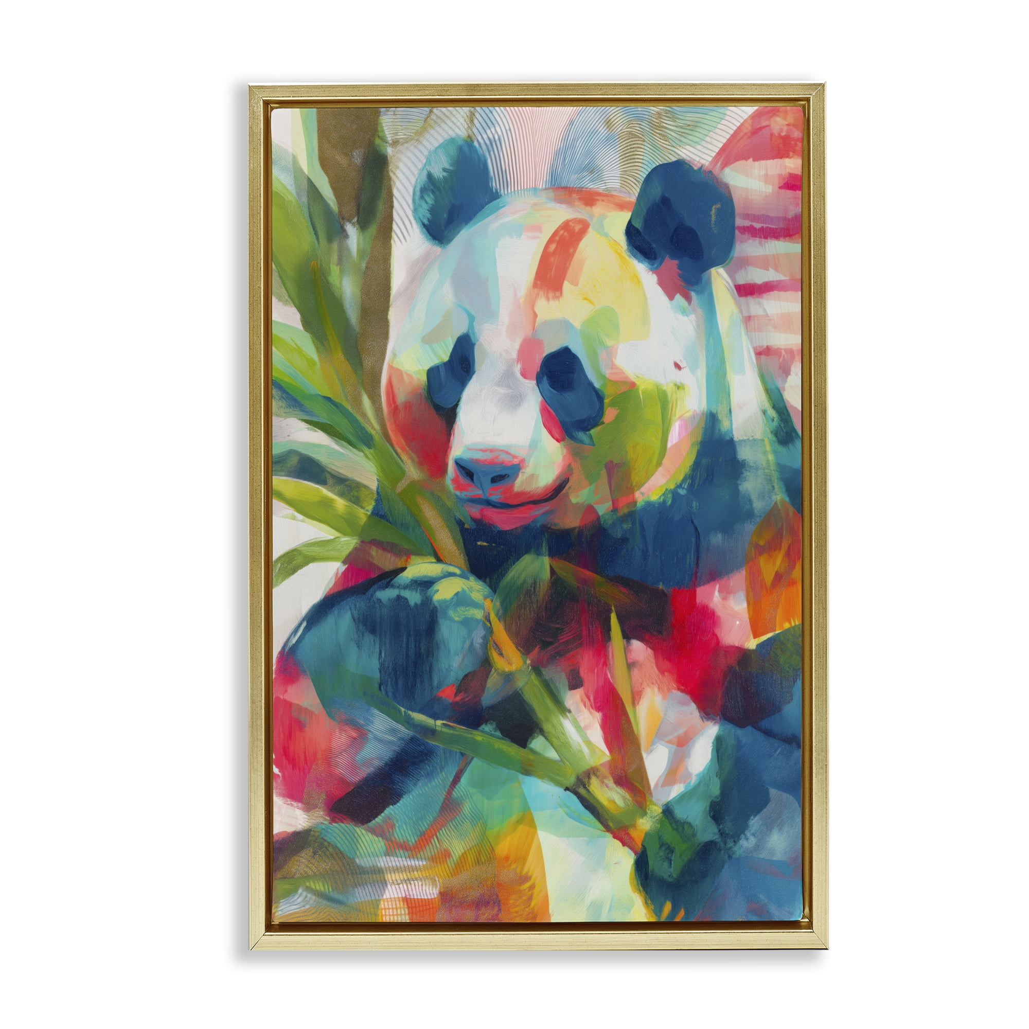 Stupell Industries Expressive Panda In Bloom Gold Framed Floater Canvas Wall Art, design by Chromatic Storm Studio