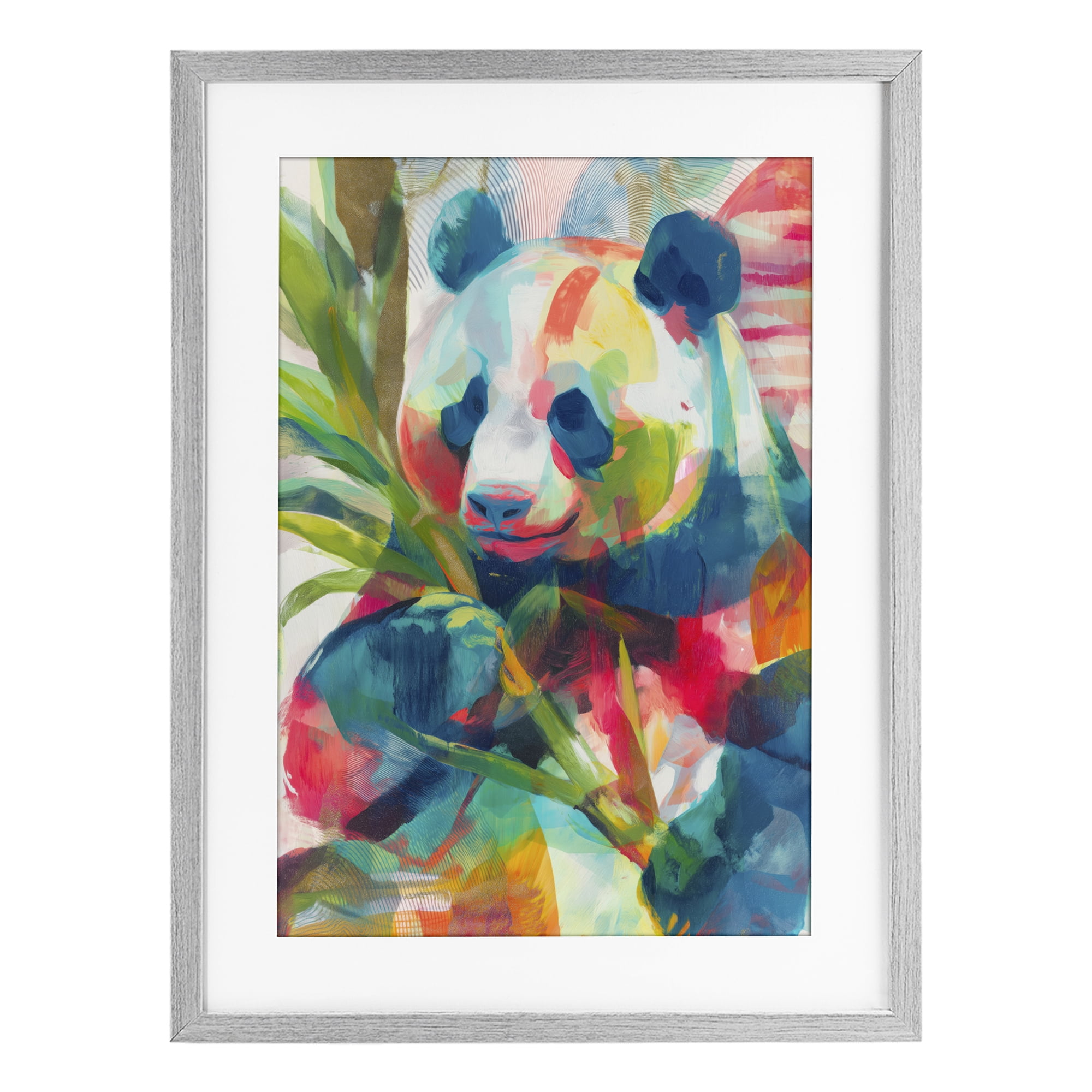 Stupell Industries Expressive Panda In Bloom Gray Framed Print Under Glass, design by Chromatic Storm Studio