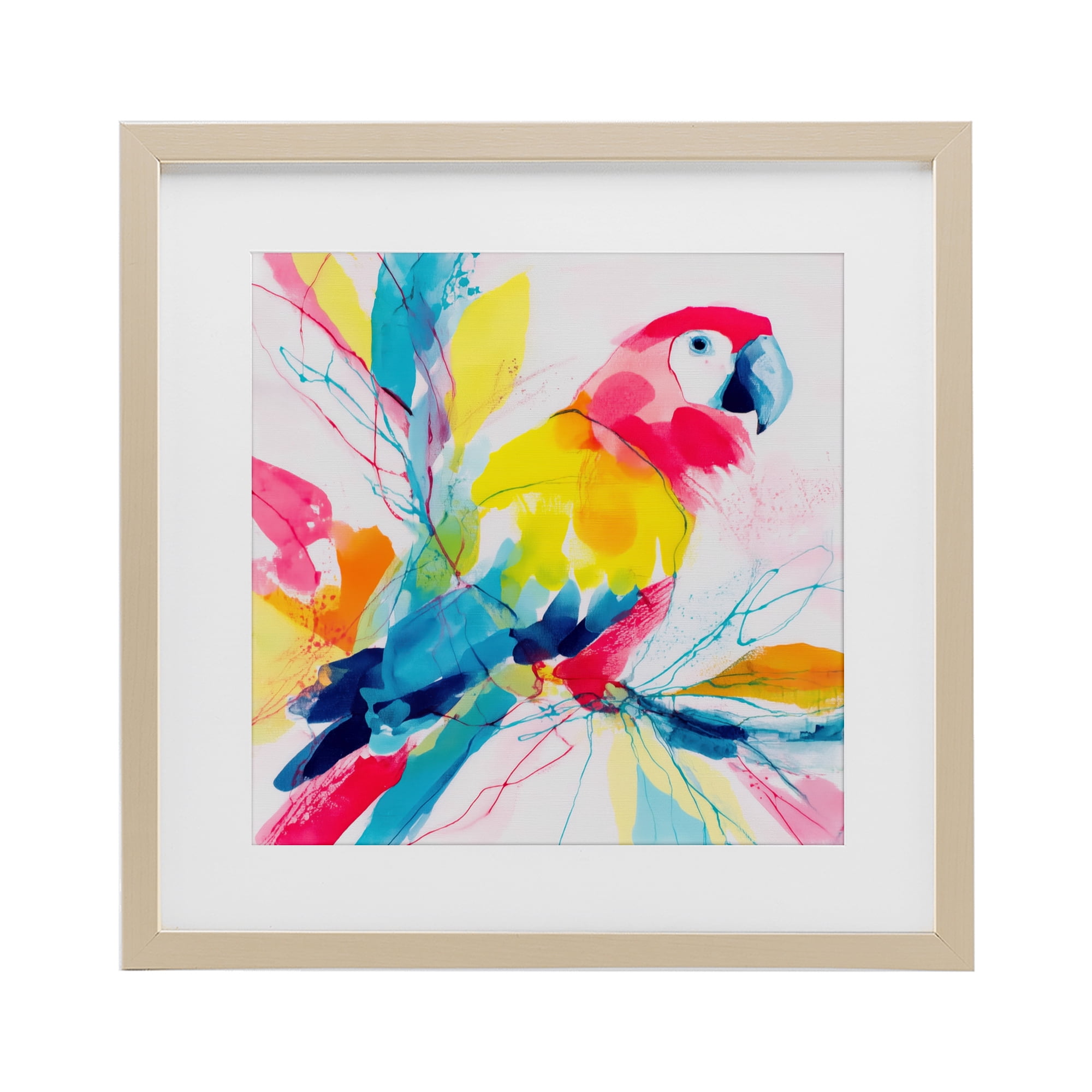 Stupell Industries Expressive Parrot in Bloom Birch Framed Print Under Glass, design by Chromatic Storm Studio