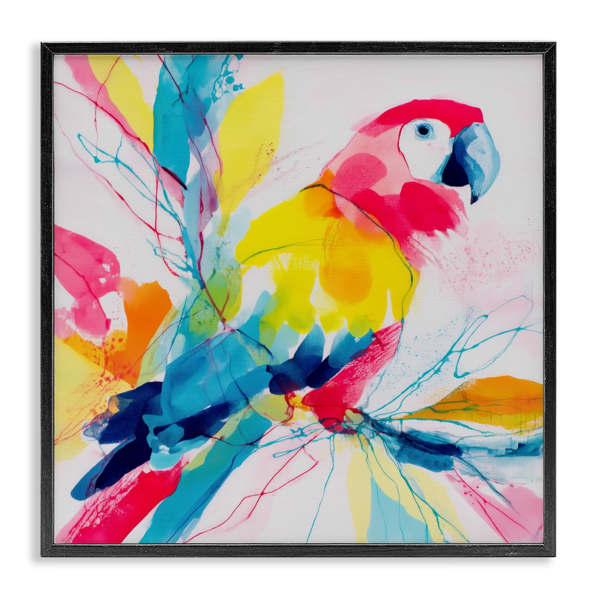 Stupell Industries Expressive Parrot in Bloom Black Framed Giclee Art, design by Chromatic Storm Studio