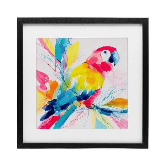 Stupell Industries Contemporary Expressive Parrot in Bloom Black Framed Print Under Glass, 13 x 13, by Chromatic Storm Studio
